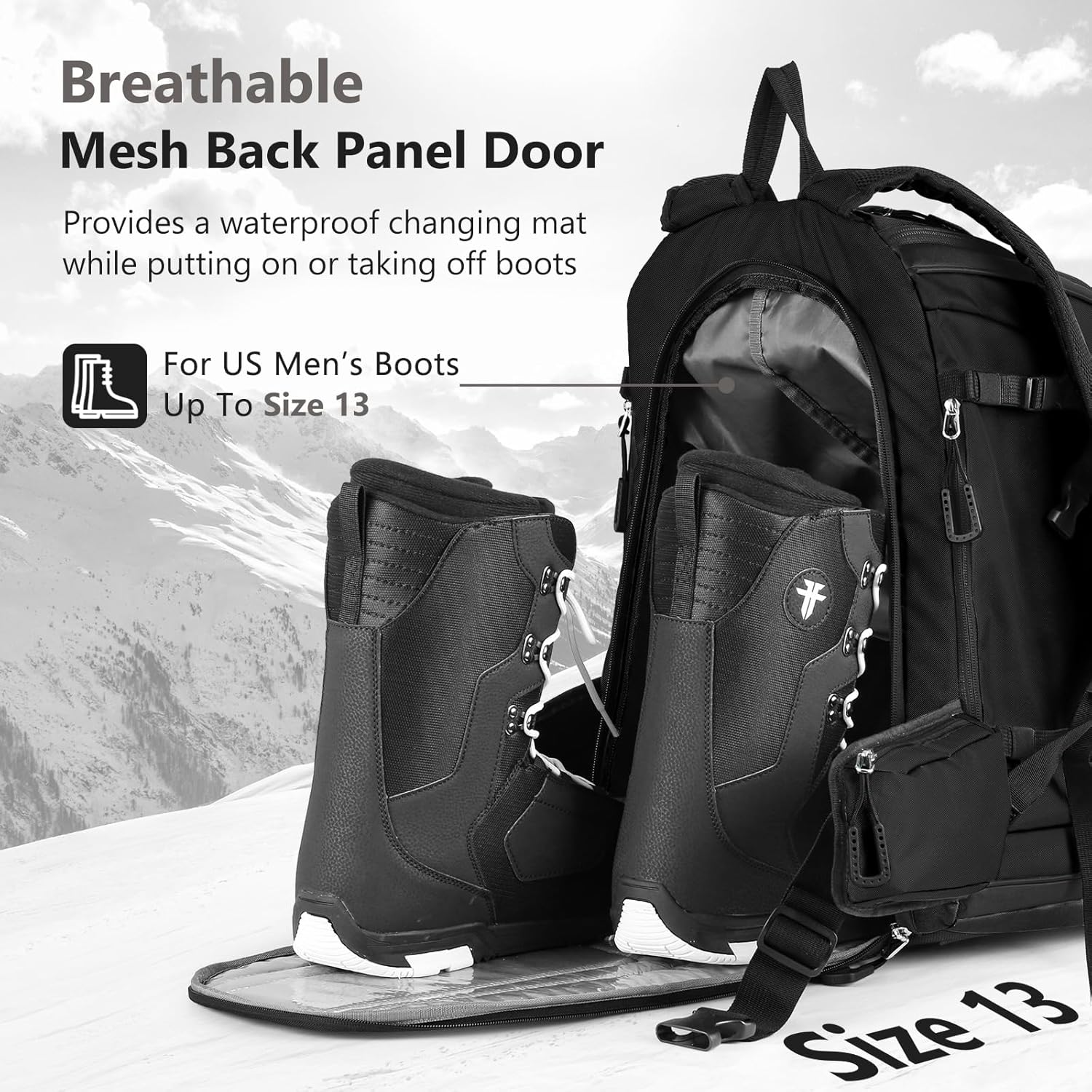 MORXPLOR Mochila para botas de esquí, bolsa acolchada de 60 litros y bolsa para botas de snowboard, bolsa de viaje de esquí impermeable de gran