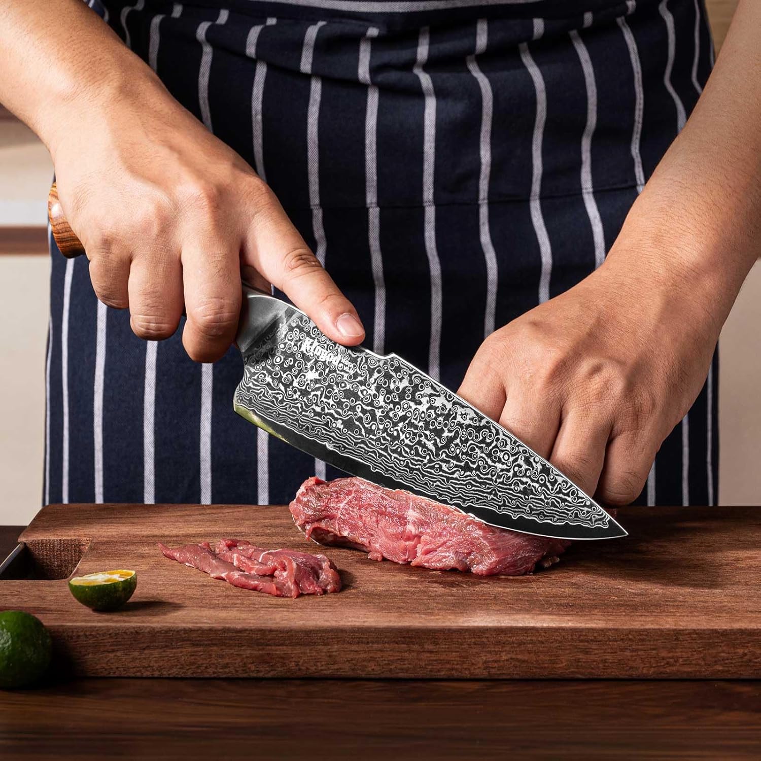 KINGOD Cuchillo de chef japonés VG10 de 8 pulgadas, cuchillo de cocina súper afilado, mango ergonómico, cuchillo de cocina multiusos, cuchillo de