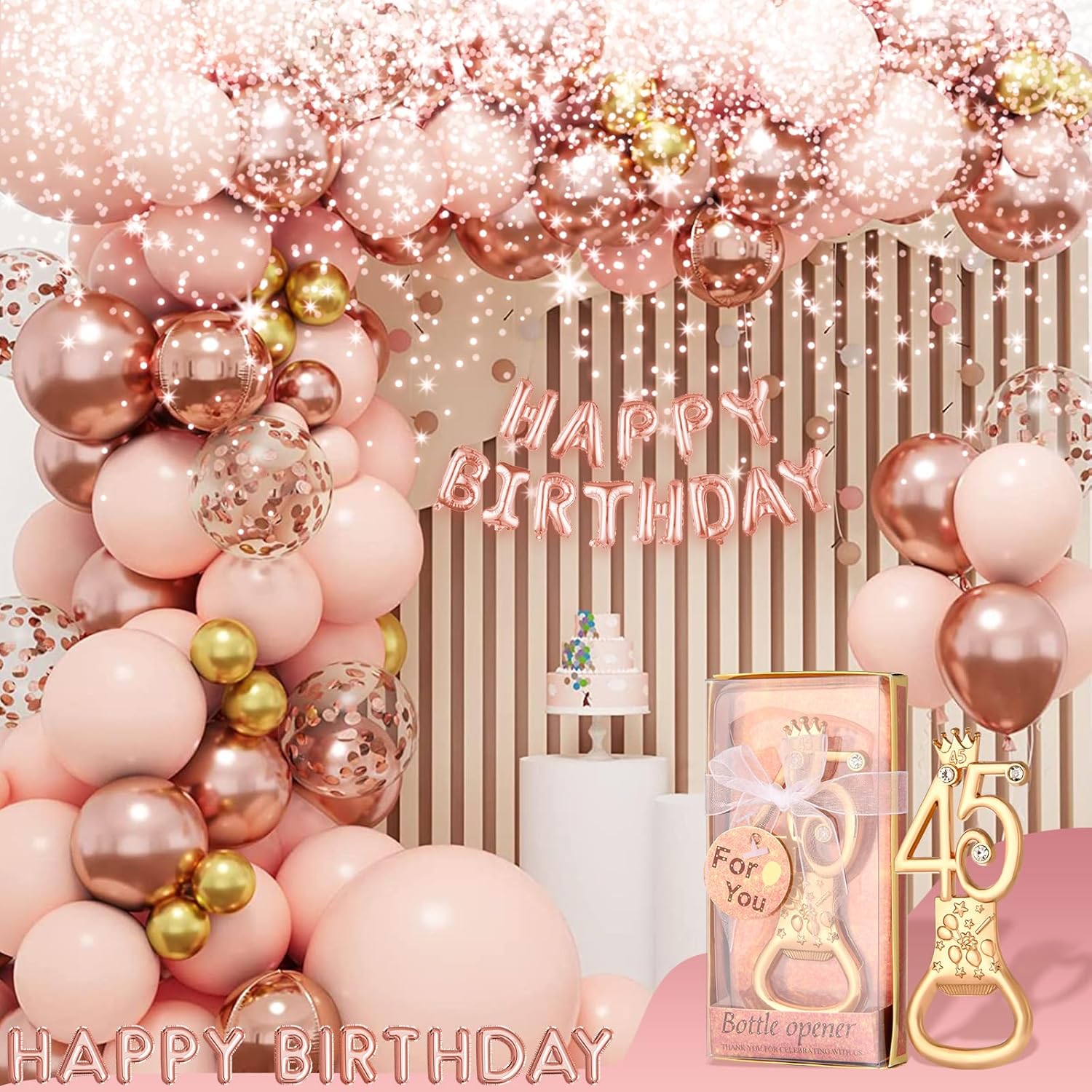 24 boxes of rose gold themed 45th birthday bottle openers, suitable for 45th anniversary wedding party gifts, 45th birthday party souvenirs or party