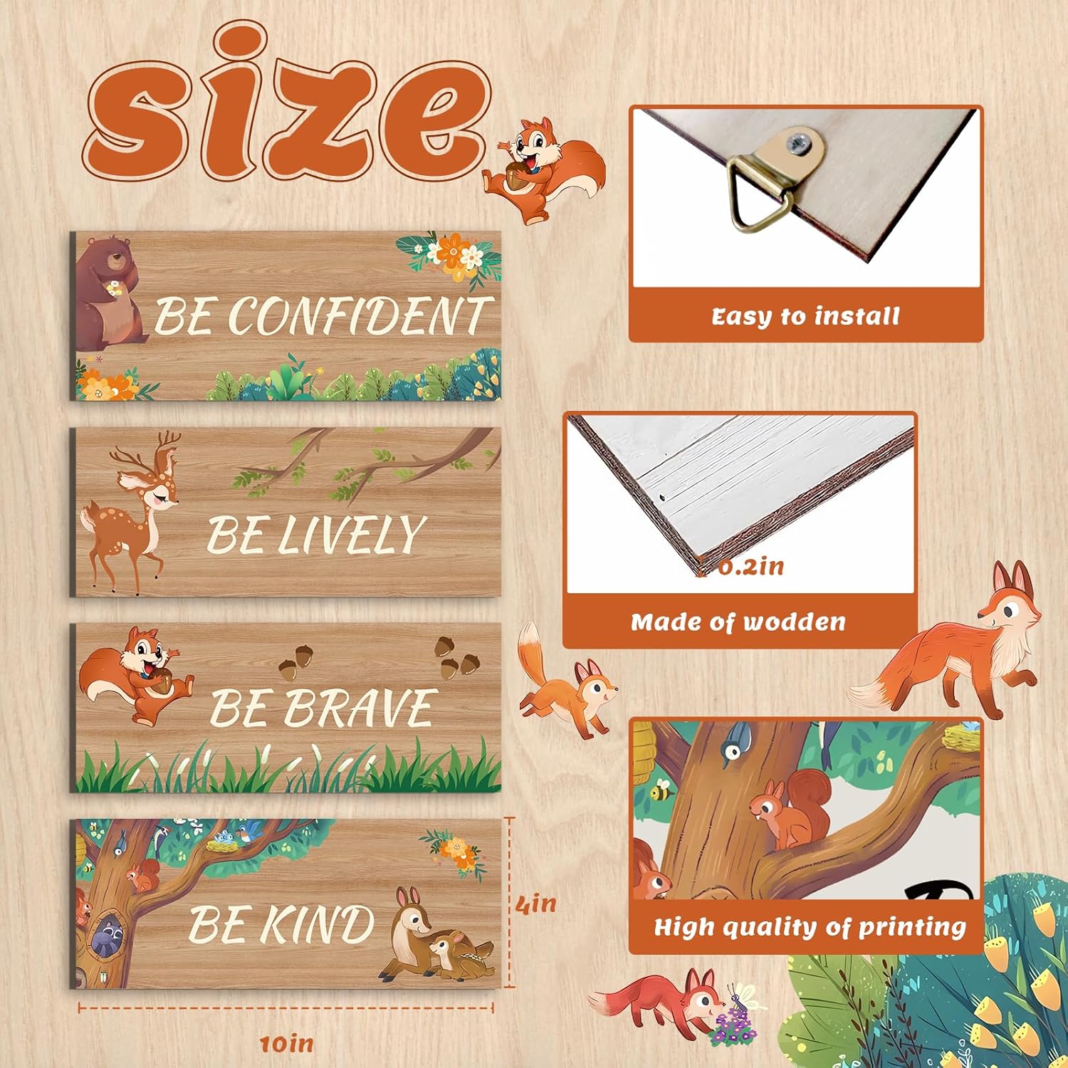 CLOMAY 4 Pieces Baby Safari Nursery Decor, Vibrant Woodland Nursery Decor for Kids Room, Adorable Nursery Wall Decor For Baby Room BedroomBrown