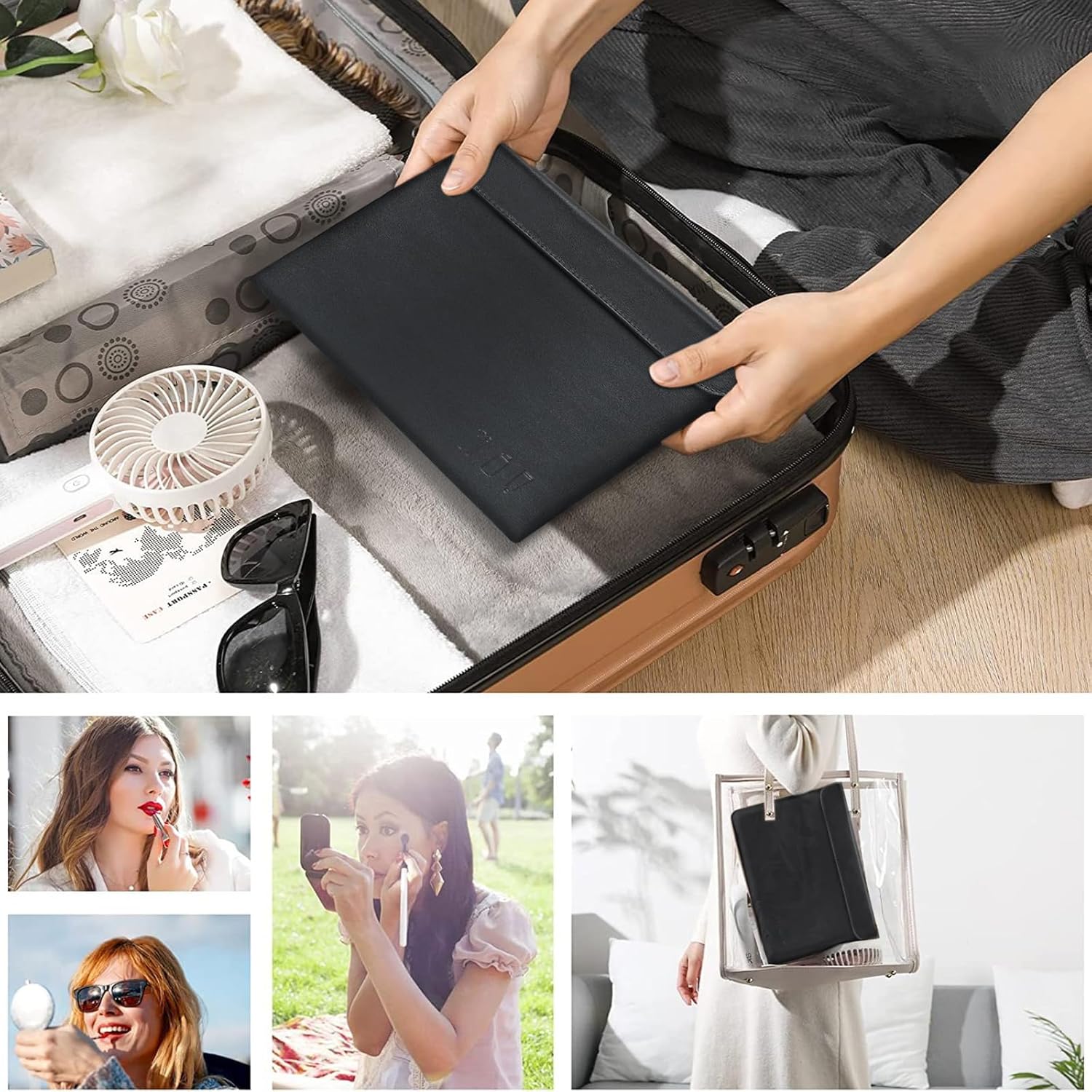 Travel Makeup Bag, cosmetic travel bag Large Capacity Leather Cosmetic Bags for Women,Waterproof Portable Pouch Bag Make up Organizer