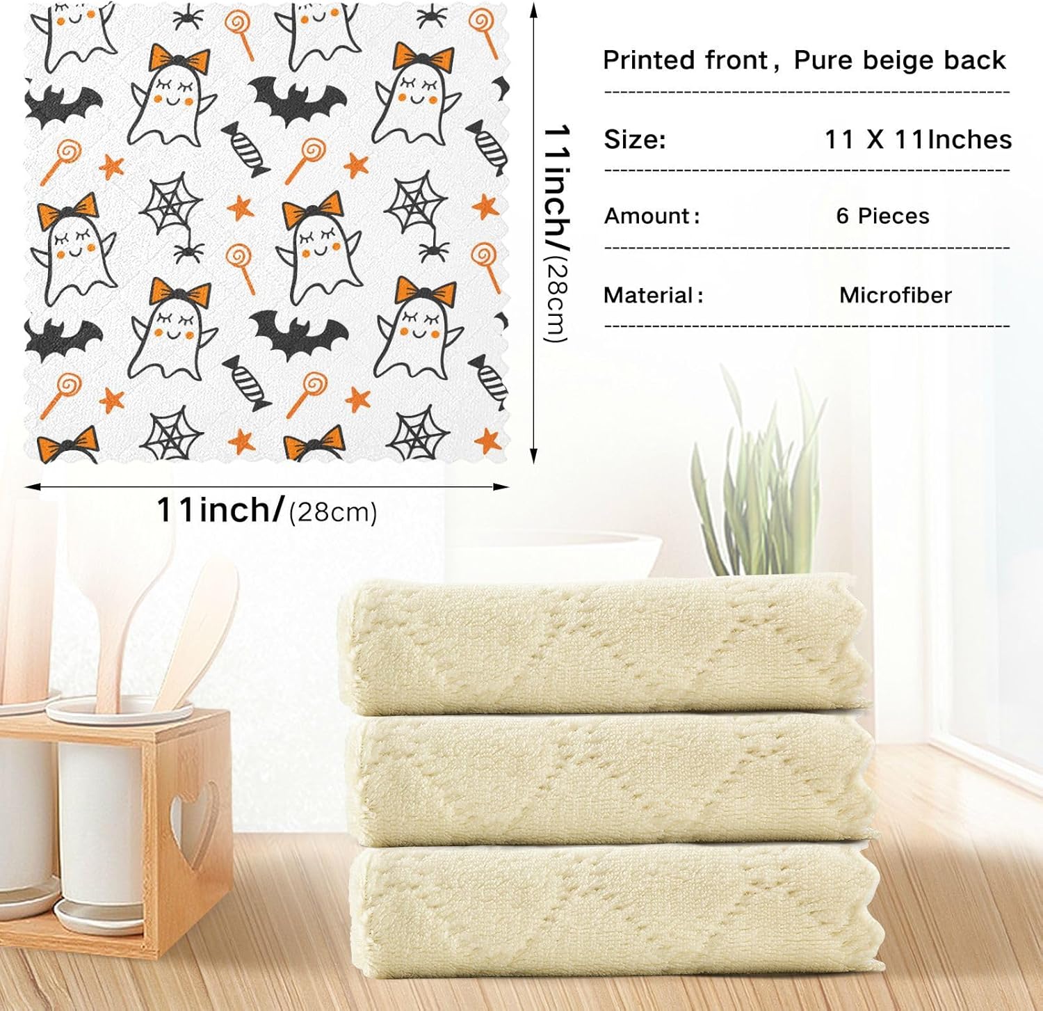 Halloween Cute Devil White Set of 6 Quick Dry Microfiber Towels Kitchen Print Cotton Car Cleaning Cloth for Bathroom Sink