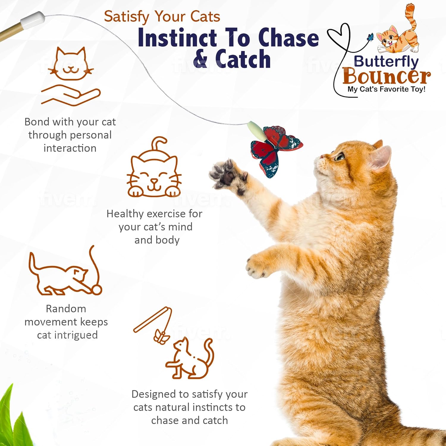 Butterfly Bouncer – Mariposa en alambre rebota para imitar el vuelo de una mariposa real – Juguete interactivo para gatos – Gatosgatitos juegan