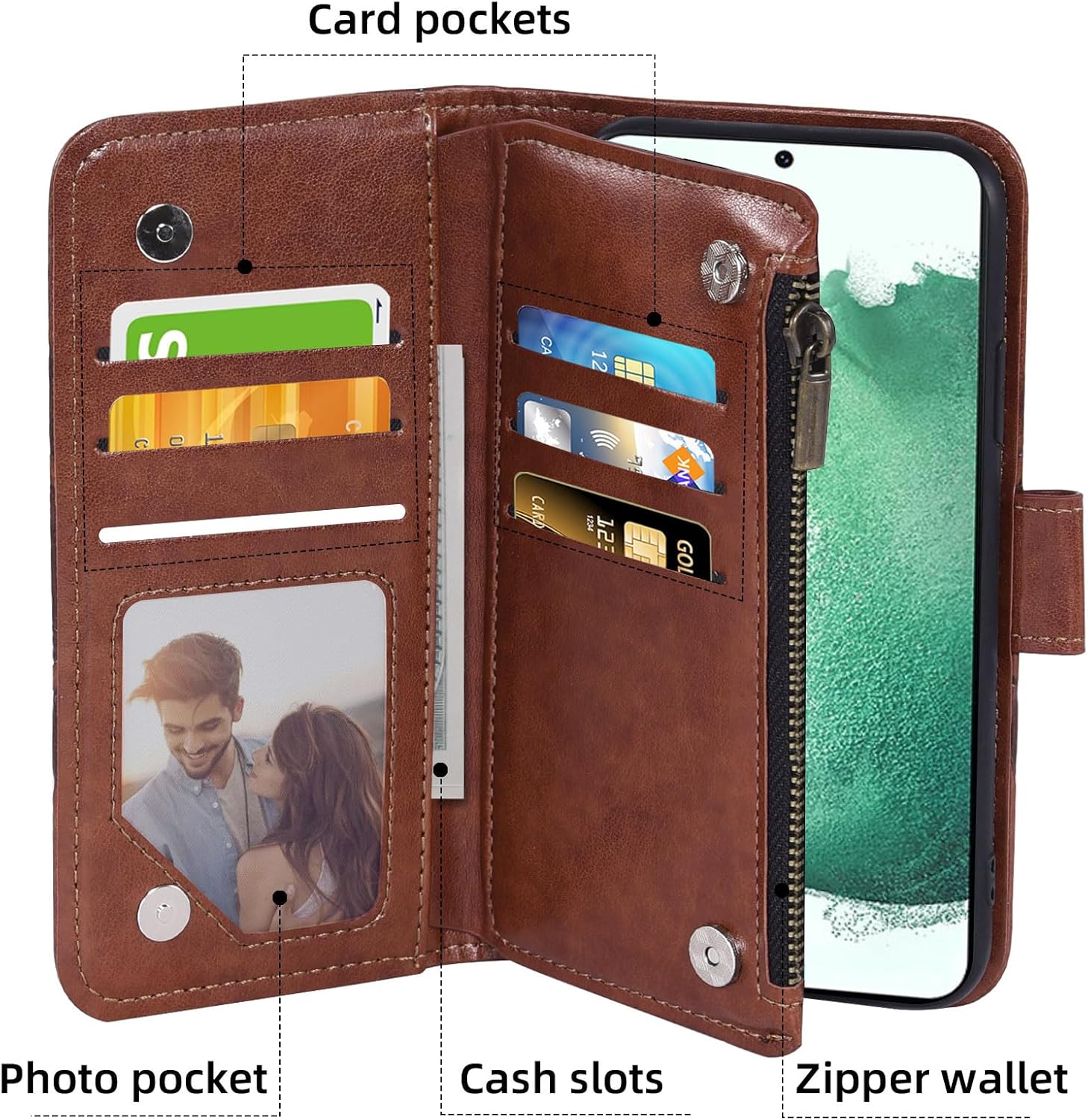 Asuwish Funda de teléfono para Samsung Galaxy S22 Plus S22+ 5G Funda tipo cartera con protector de pantalla de vidrio templado y soporte para