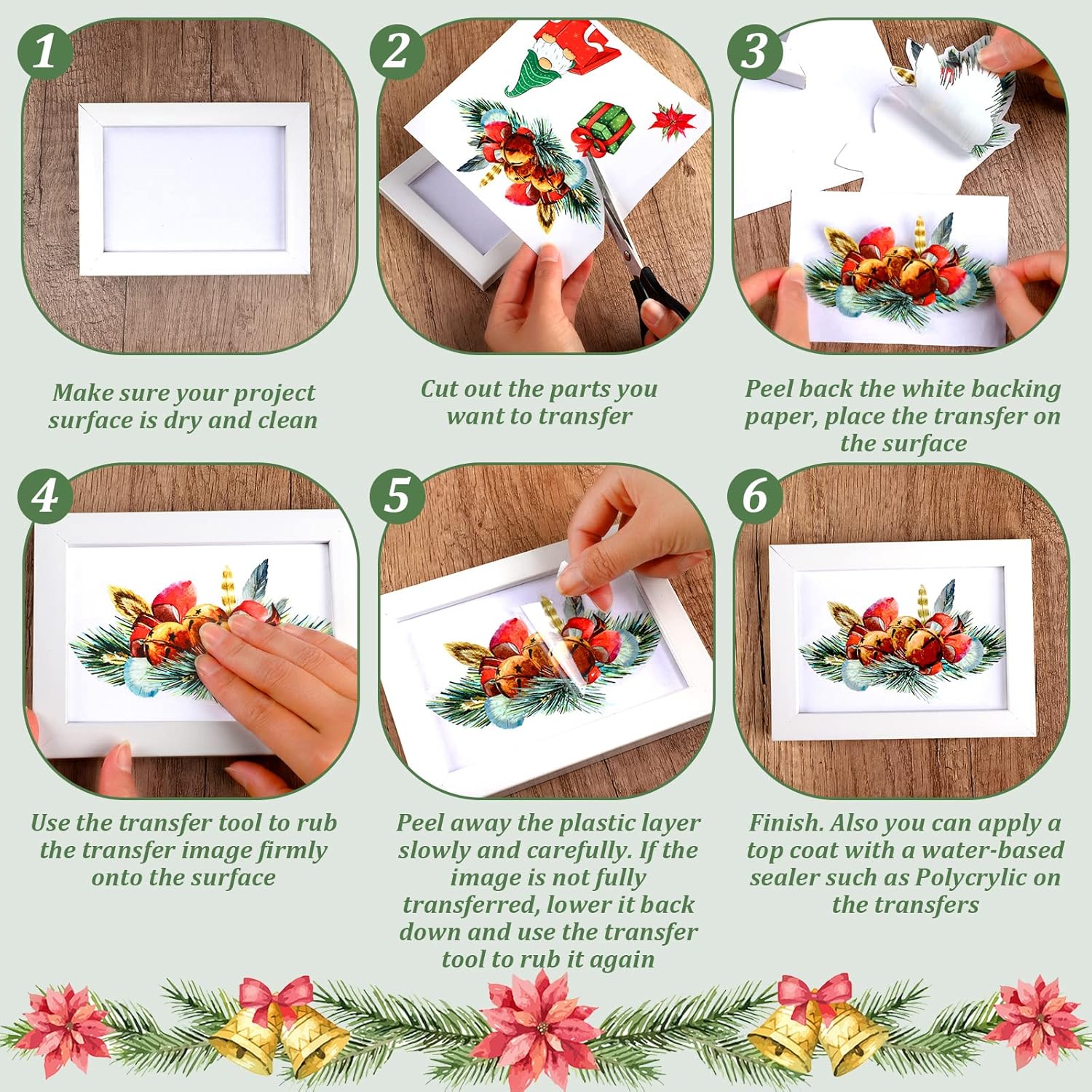 86 piezas24 hojas de transferencia de Navidad clásica de Papá Noel para muebles, calcomanías florales para álbumes de recortes, calcomanías de