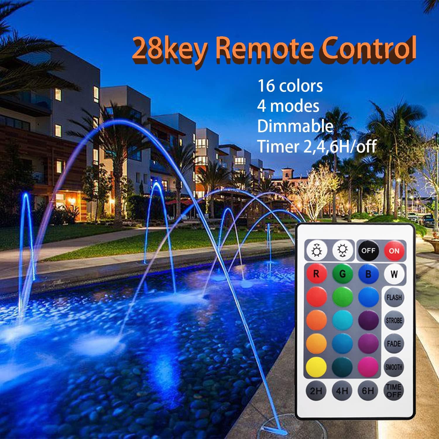 Luces de estanque de colores con temporizador, luces de fuente RGB IP68, luz impermeable para estanque, luces de paisaje regulables al aire libre
