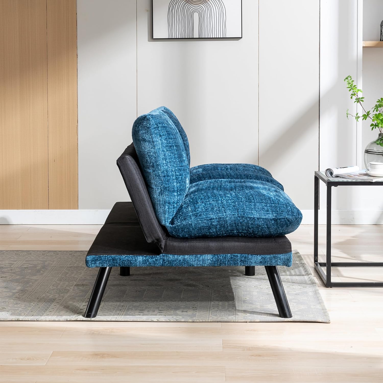 Anwick Sofá cama convertible ajustable, sofá biplaza futón con chenilla transpirable, patas de metal y salón ajustable, perfecto para espacios de