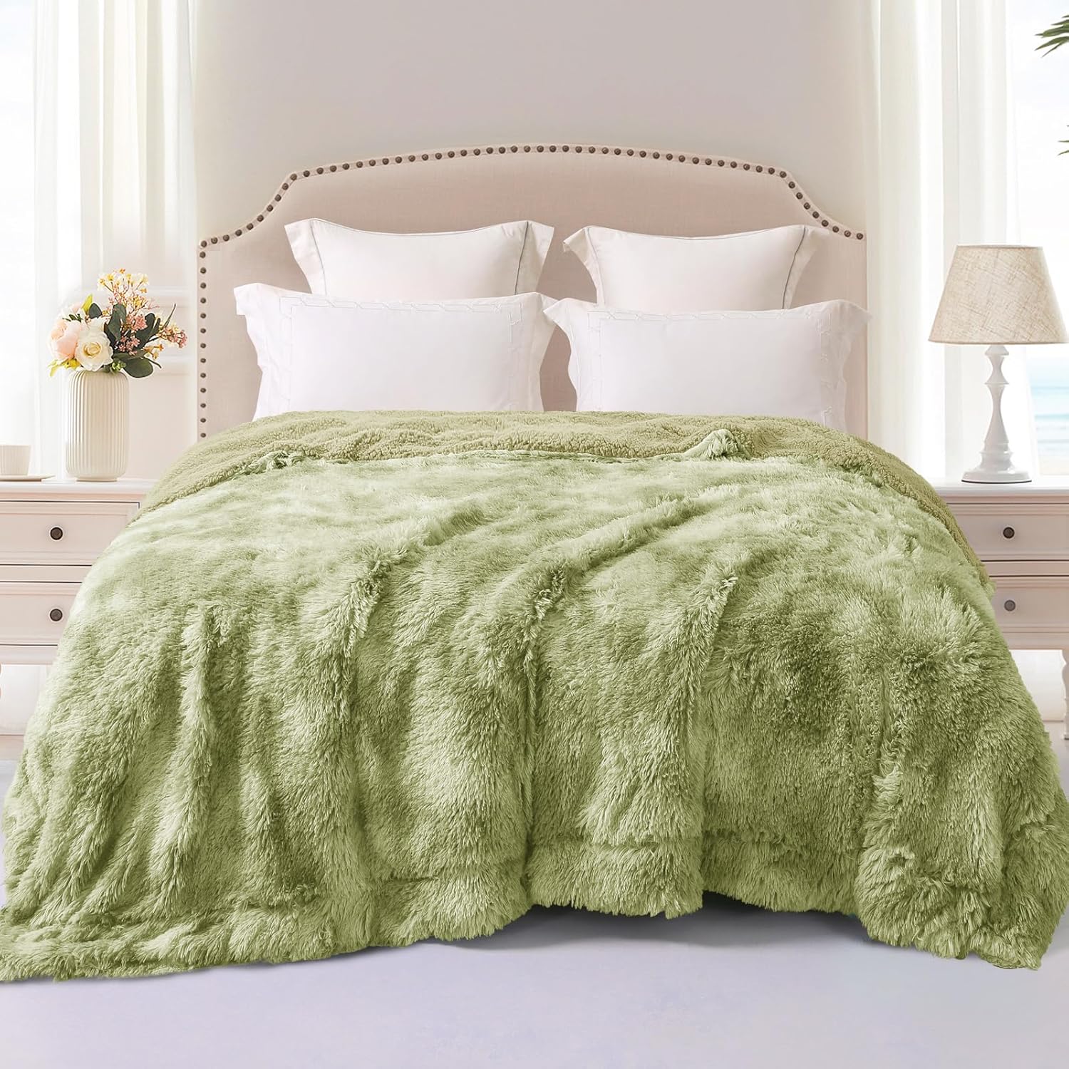 Exclusivo Mezcla Manta de cama de piel sintética tamaño Queen, súper suave, mullida y afelpada, reversible, manta de forro polar Sherpa y mantas
