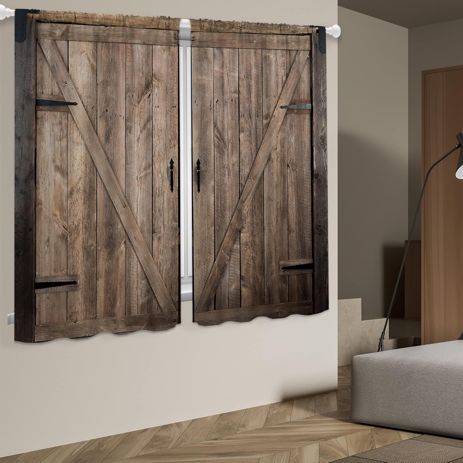 Cortinas de puerta de granero color marrón óxido, cortinas rústicas occidentales para ventana, bolsillo para barra, cortinas de tratamiento de