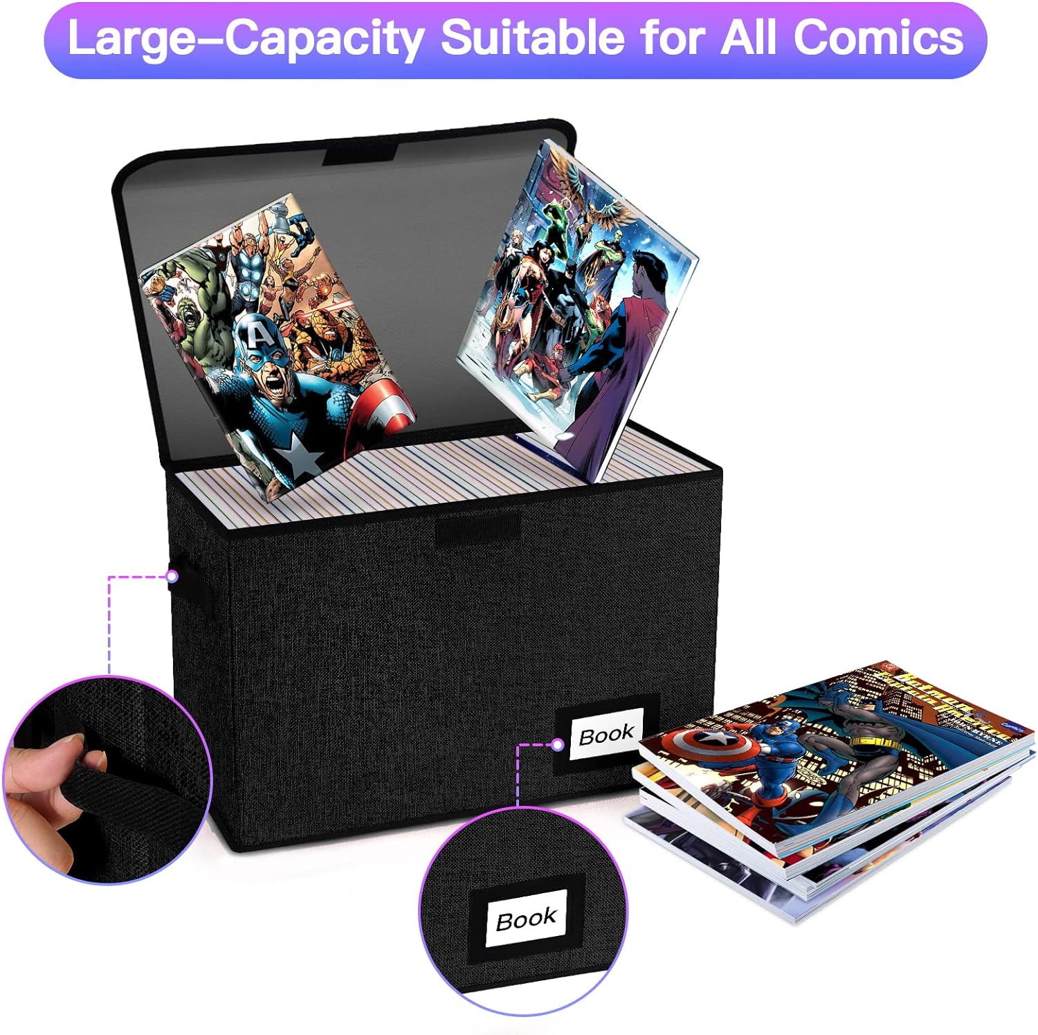 Paquete de 2 cajas de almacenamiento de cómics, organizador protector de cómics, 15.8 x 7.8 x 11.8 pulgadas, caja corta plegable para cómics,