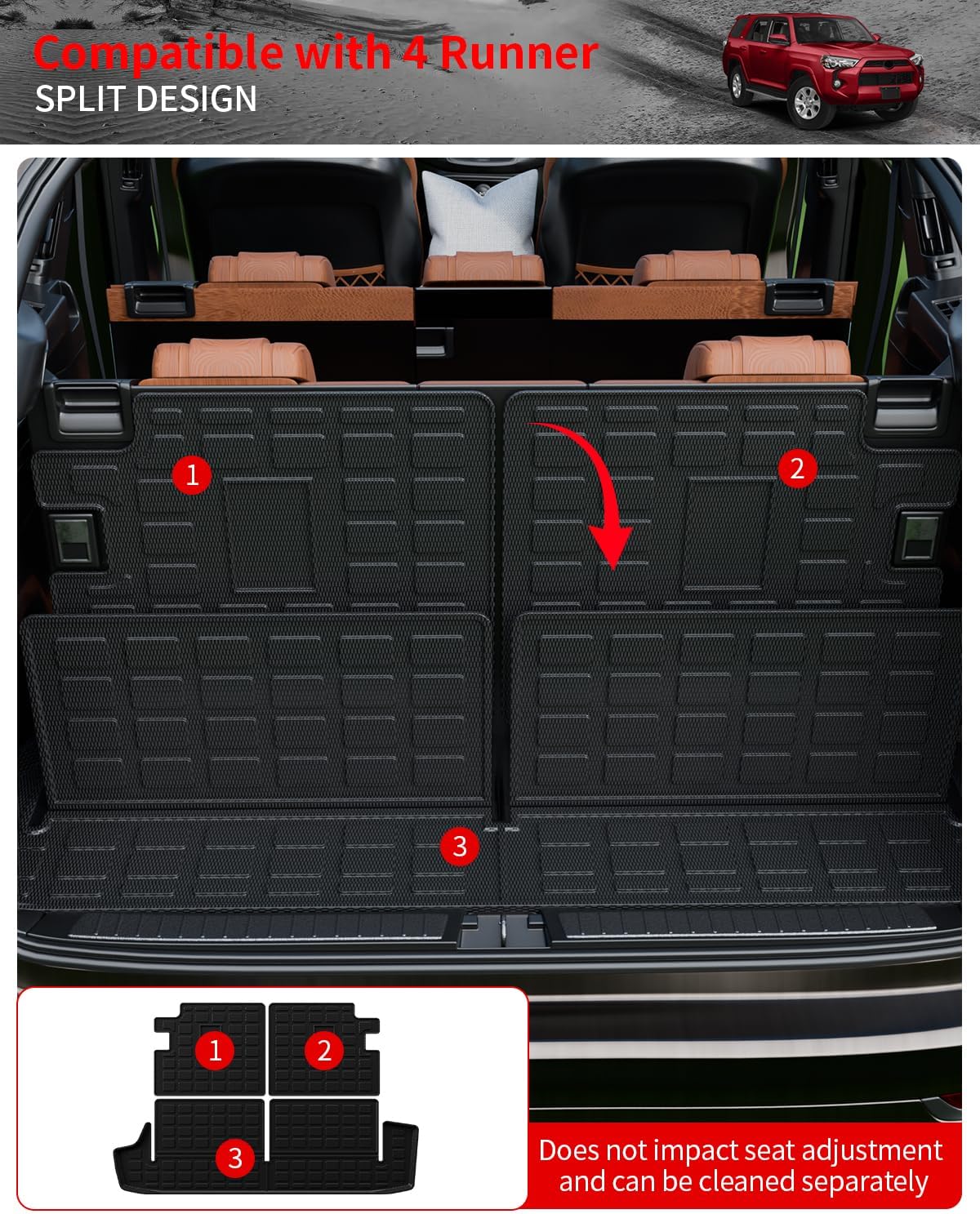 Tapete de carga compatible con Toyota 4 Runner 2010-2024 de 7 asientos, alfombrilla de maletero de carga para todo tipo de clima, accesorios para