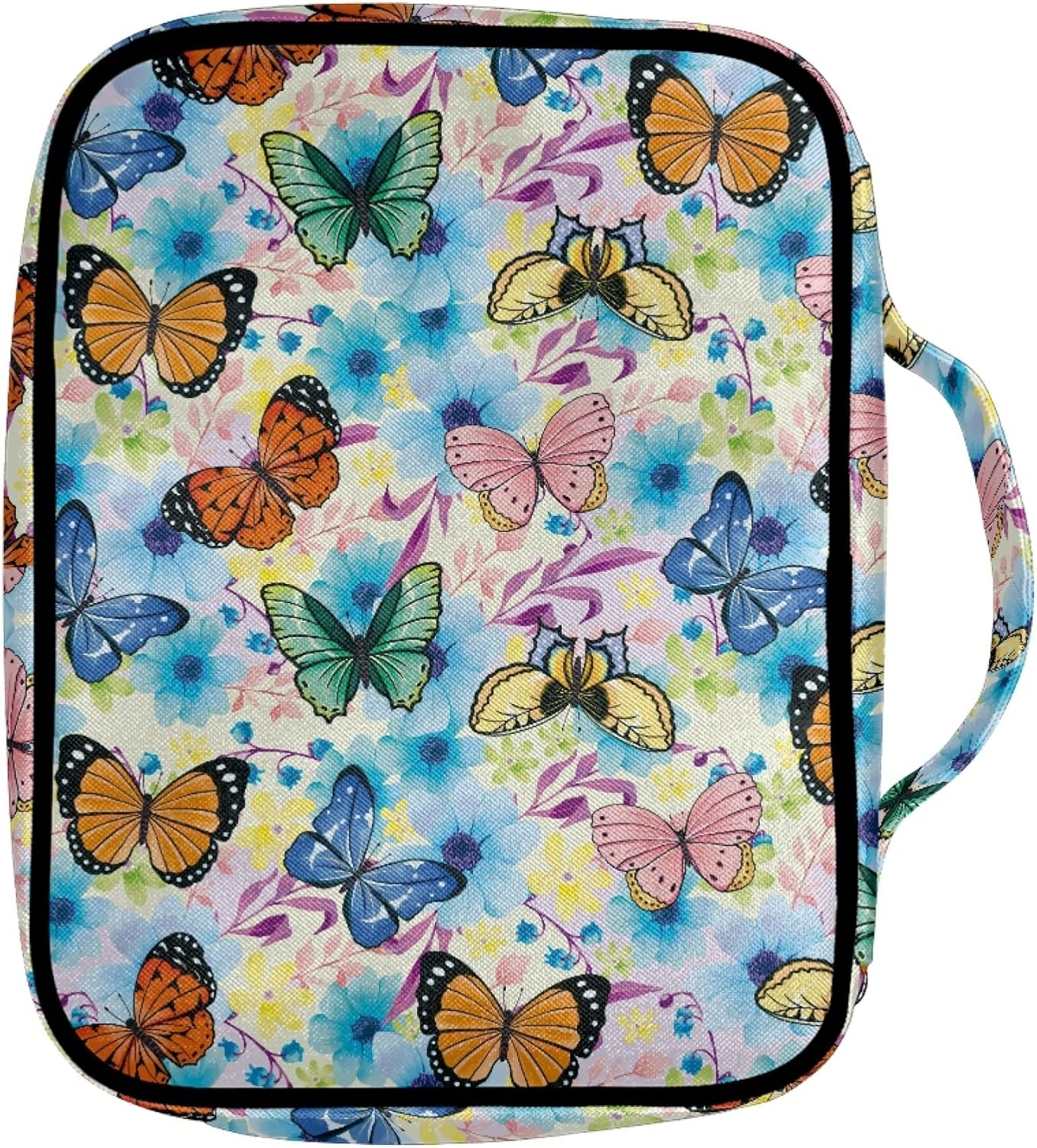 ZOCANIA Fundas florales para la Biblia para mujeres y niñas, funda de Biblia de mariposa con asa y bolsillo con cremallera, tamaño grande de 10.8 x