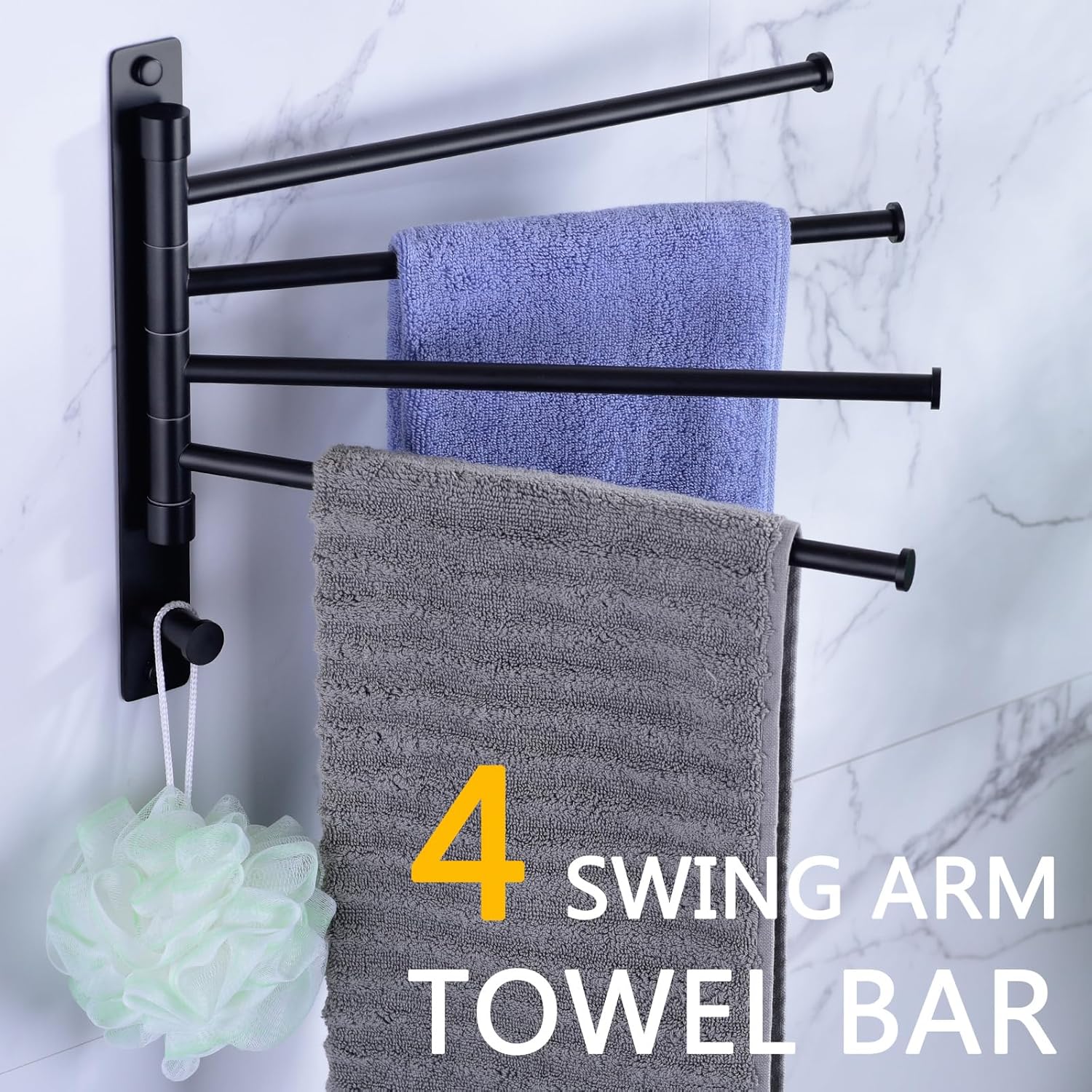 TRUSTMI Toallero giratorio SUS 304 de acero inoxidable con 4 brazos para baño, montado en la pared, colgador de toallas de baño, organizador de