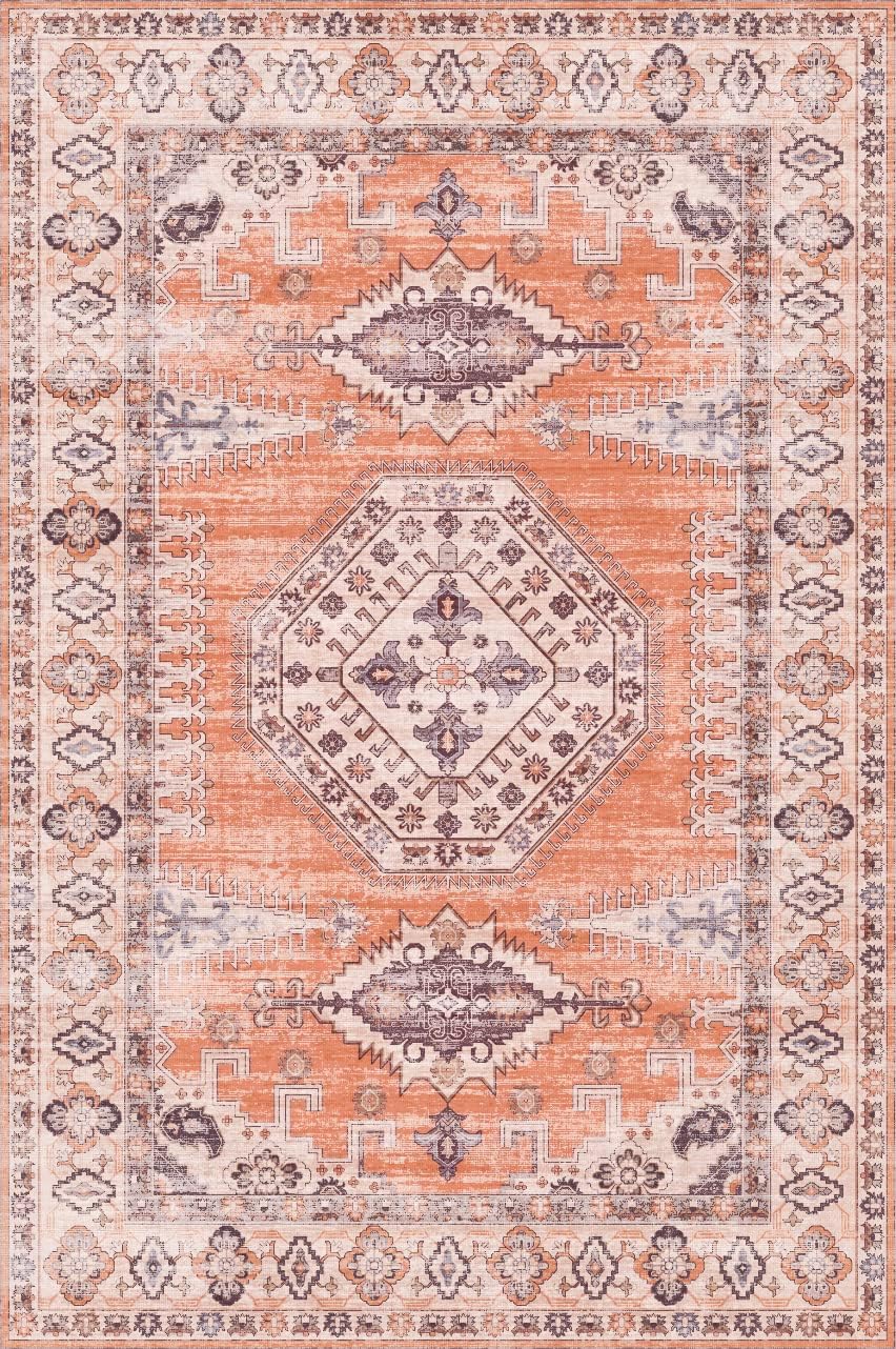Alfombra lavable, ultrasuave de 4 x 6 pies, alfombra bohemia antideslizante, plegable, resistente a las manchas, para sala de estar, medallón tribal