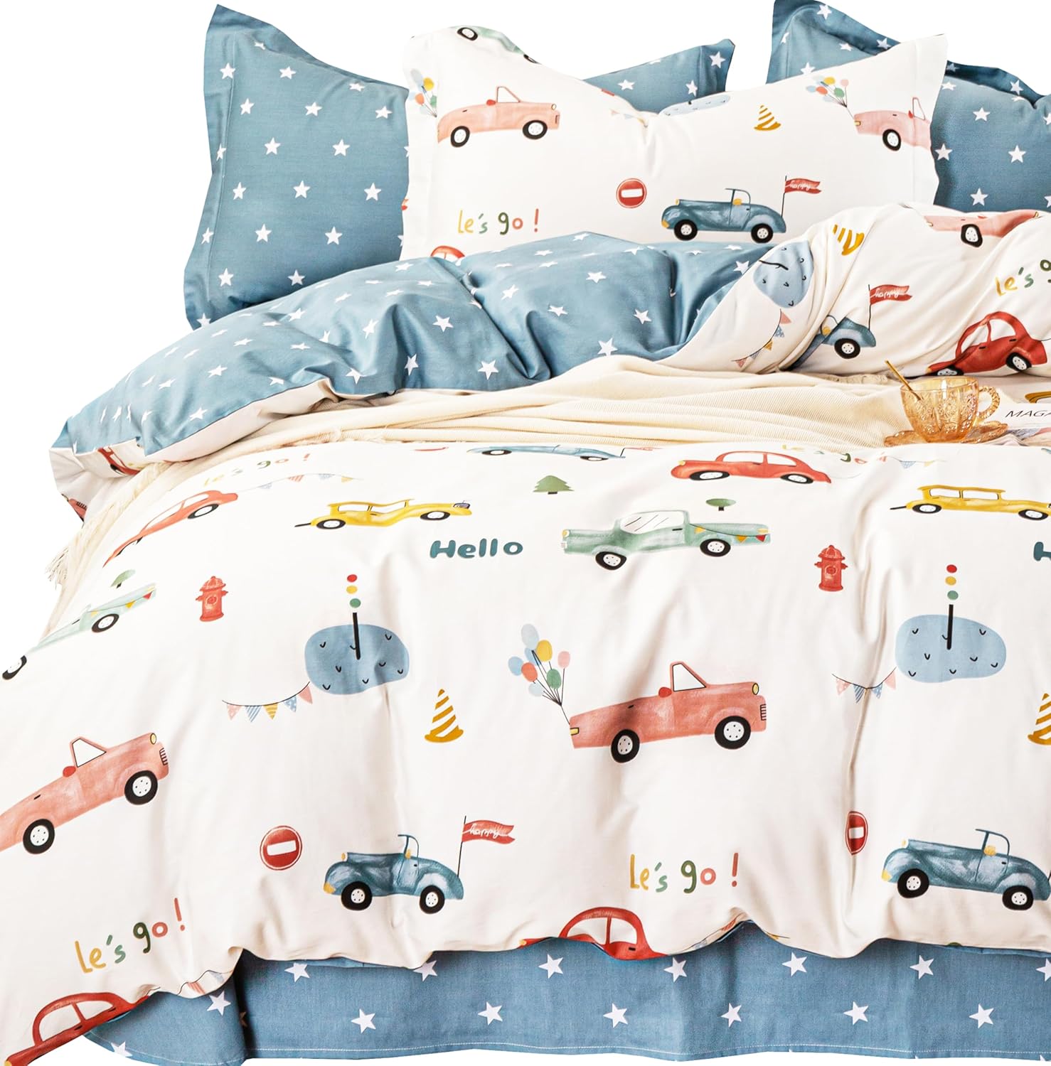 MEJU Bonita y adorable funda de edredón 100% algodón de 59 x 78 pulgadas + funda de almohada de 20 x 30 pulgadas, juego de ropa de cama con cierre