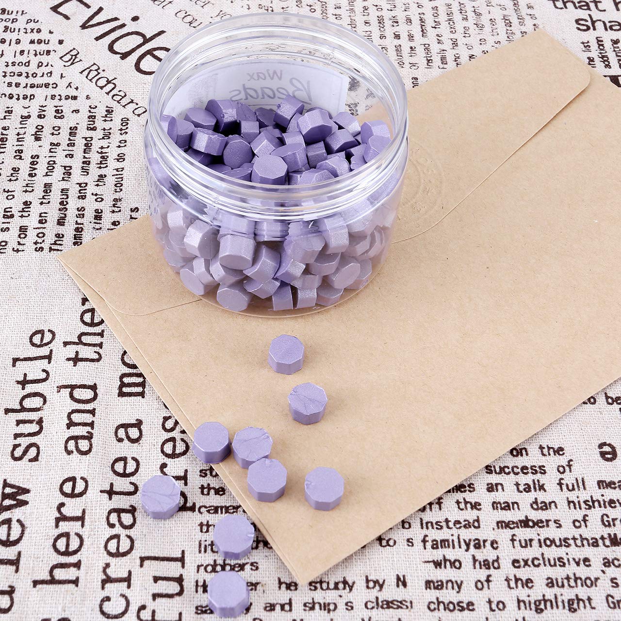Yoption – Cuentas de cera de sellado Wistaria, 210 cuentas octágonas con velas y cuchara de fusión para sello de cera
