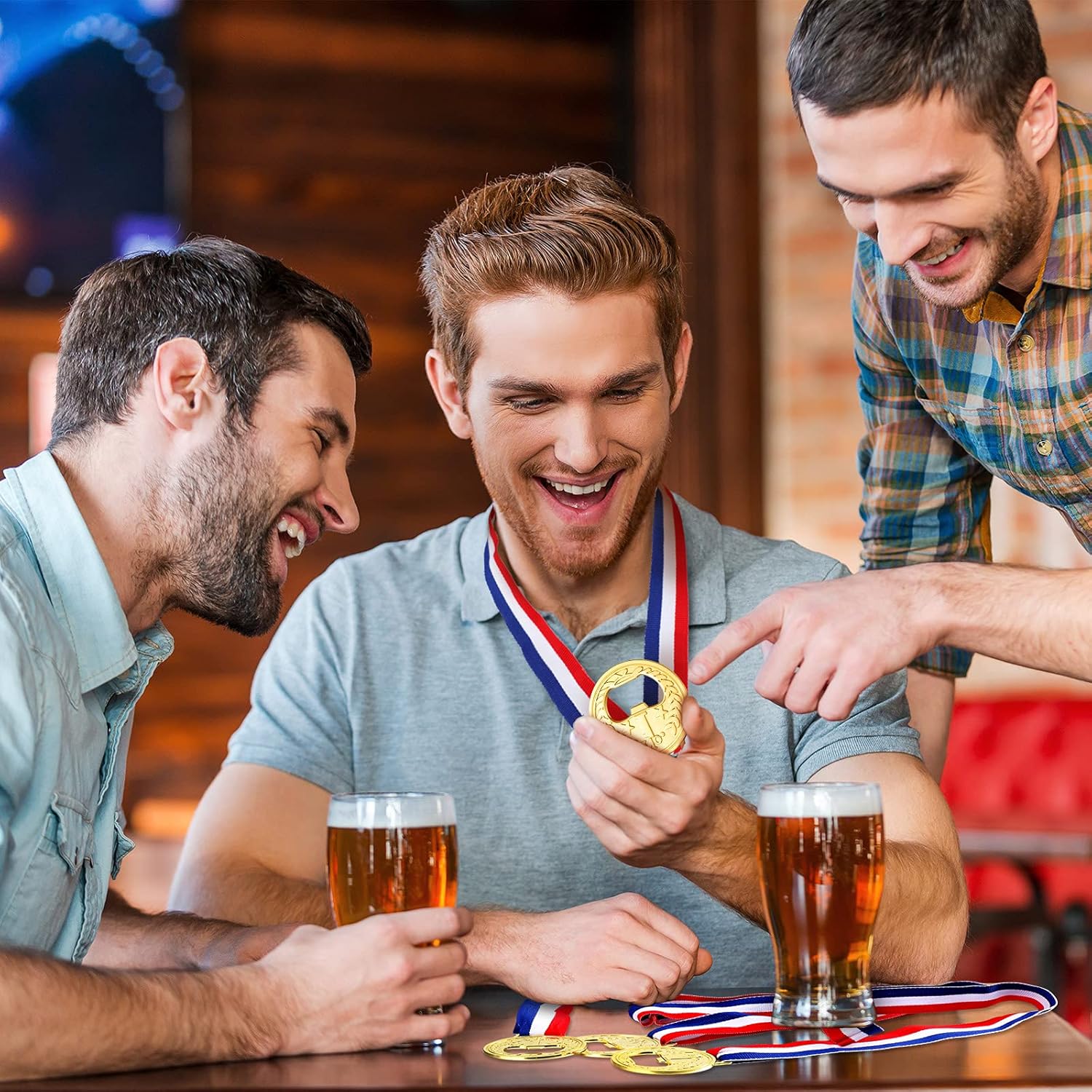 8 piezas de abrebotellas planas en forma de medalla, ganador de premio, medalla de vino, cerveza, abrebotellas olímpicas de metal con cinta para el