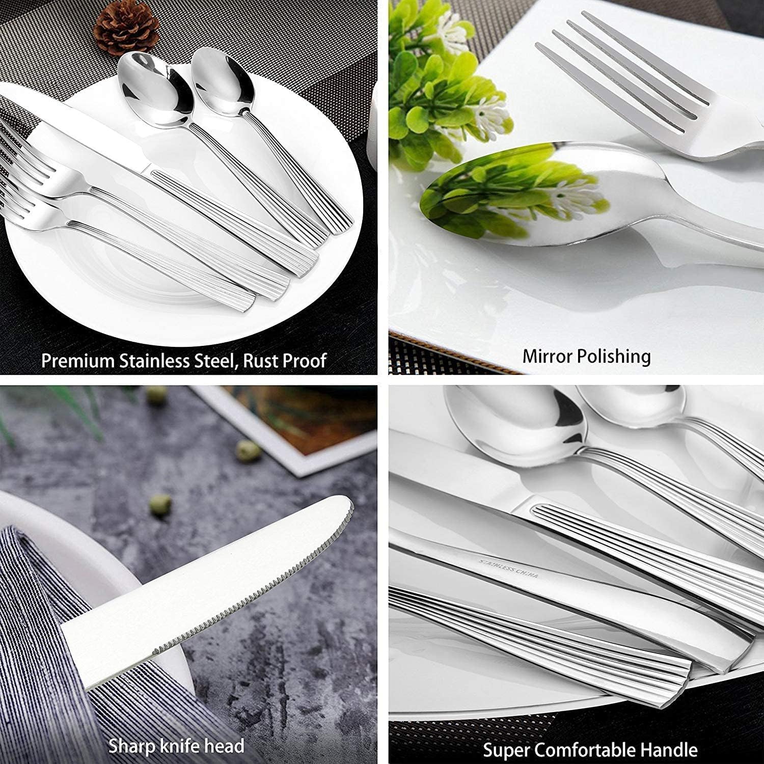 Empire – Juego de cubiertos de 40 piezas (cena, tenedor de ensalada, cuchillo, cuchara, cucharadita) apto para lavavajillas, servicio para 8 personas