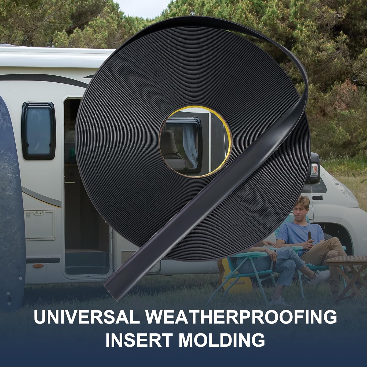 Moldura de vinilo resistente para caravana, moldura exterior de 1 pulgada, vinilo resistente a los rayos UV, accesorios para caravanas (negro)