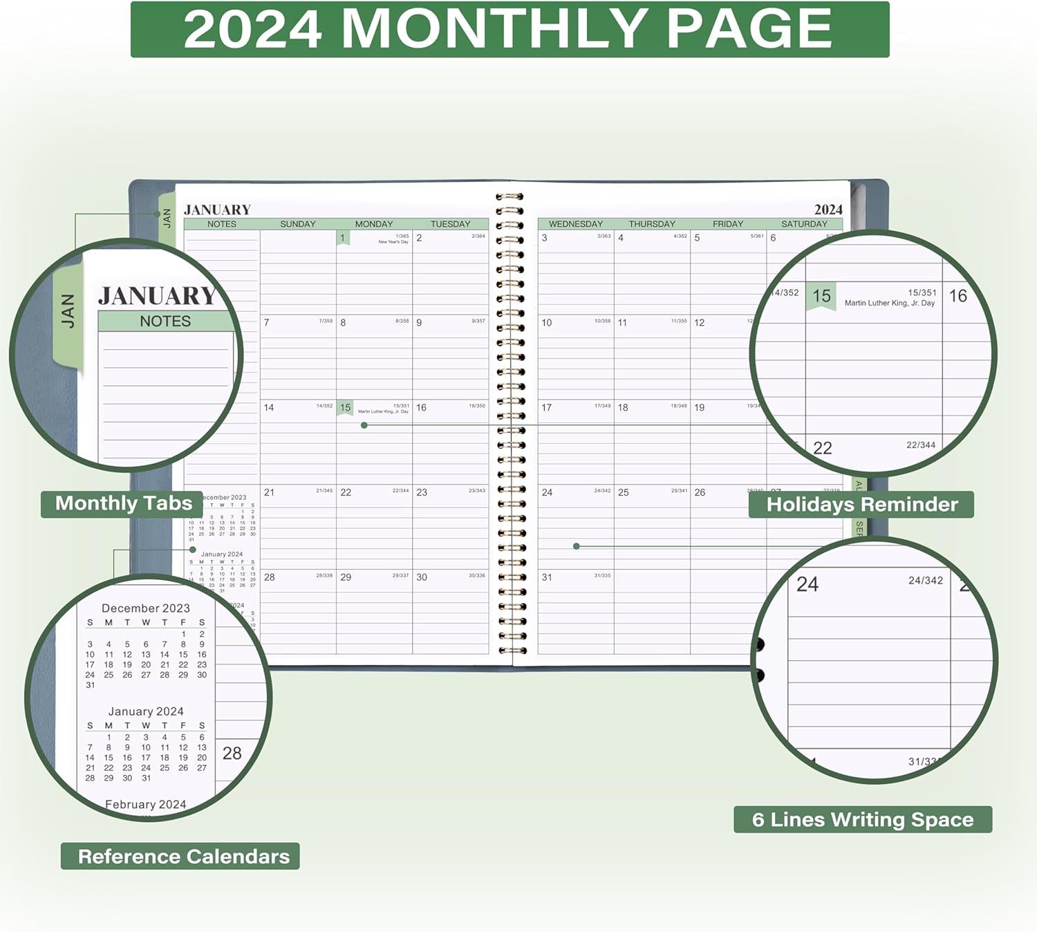 Agenda 2024  Agenda de negocios 2024-2025, planificador de 3 niveles, libro de citas enero a diciembre de 2024, 8.74 x 11.38 pulgadas, intervalos de