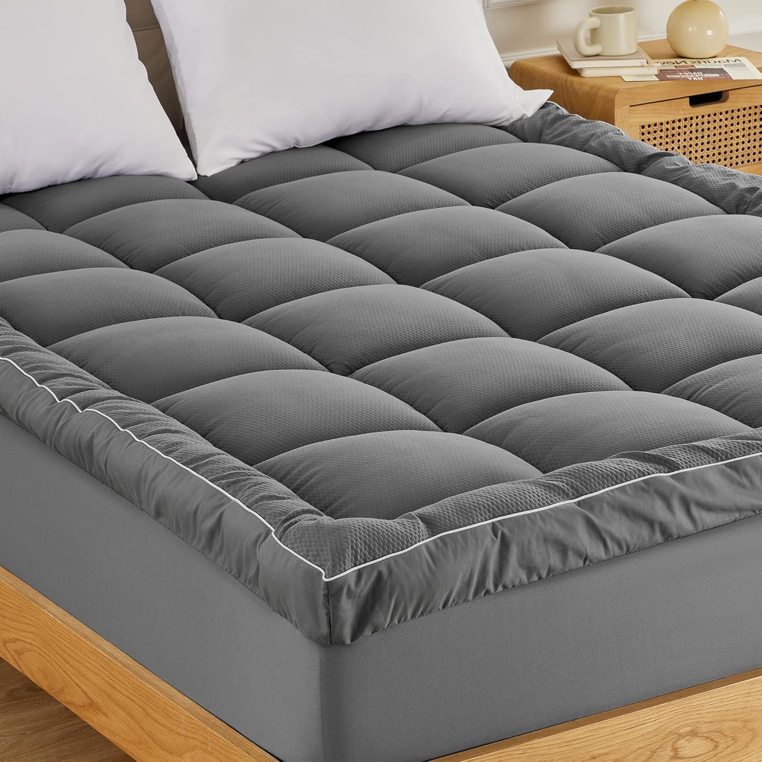 Cubrecolchón con parte superior de almohada, ultra grueso, esponjoso, suave, acolchado, transpirable, sin ruido, calidad de hotel con relleno