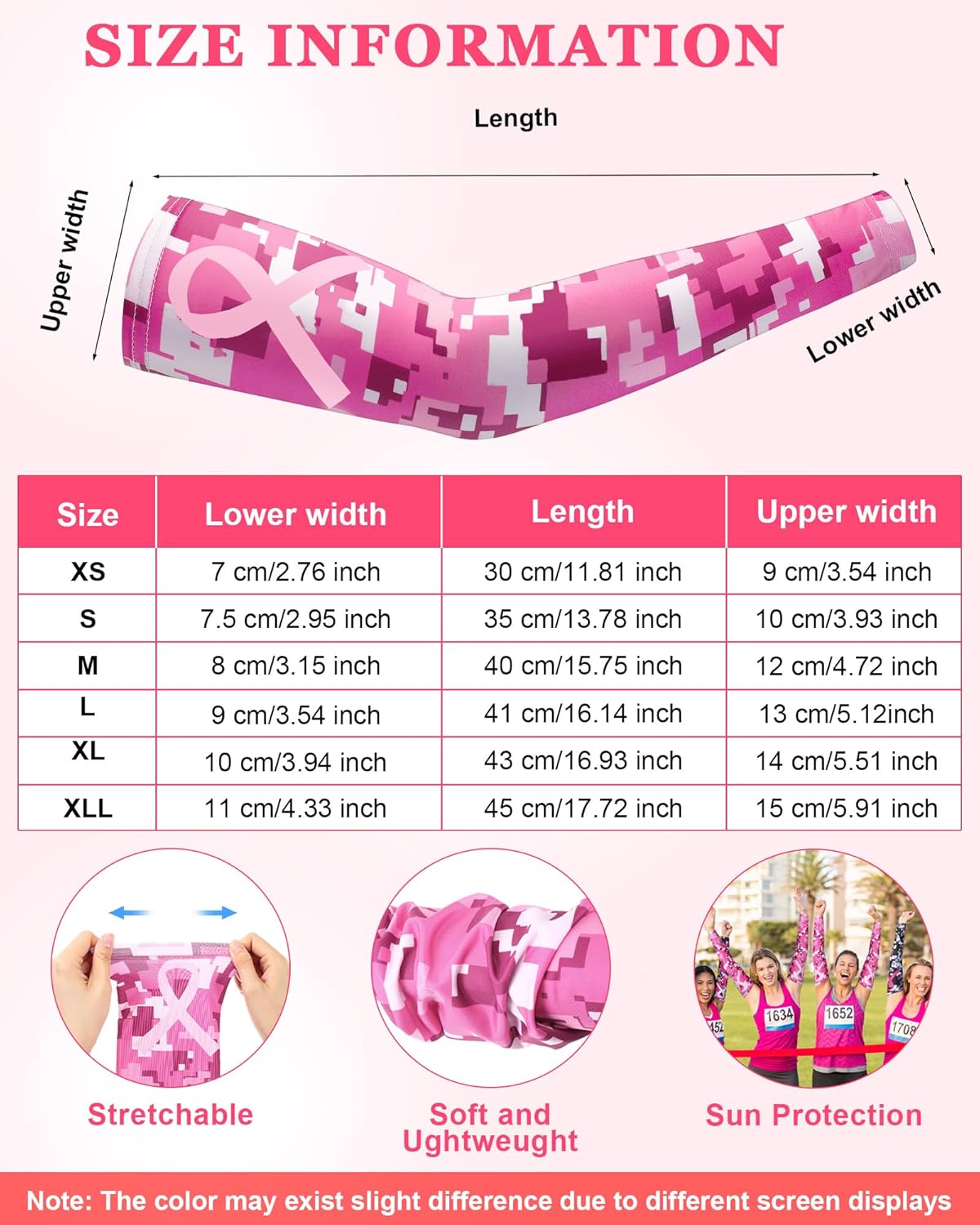 8 pares de mangas de concientización sobre el cáncer de mama, manga de compresión de béisbol rosa, manga de compresión para mujeres y niñas