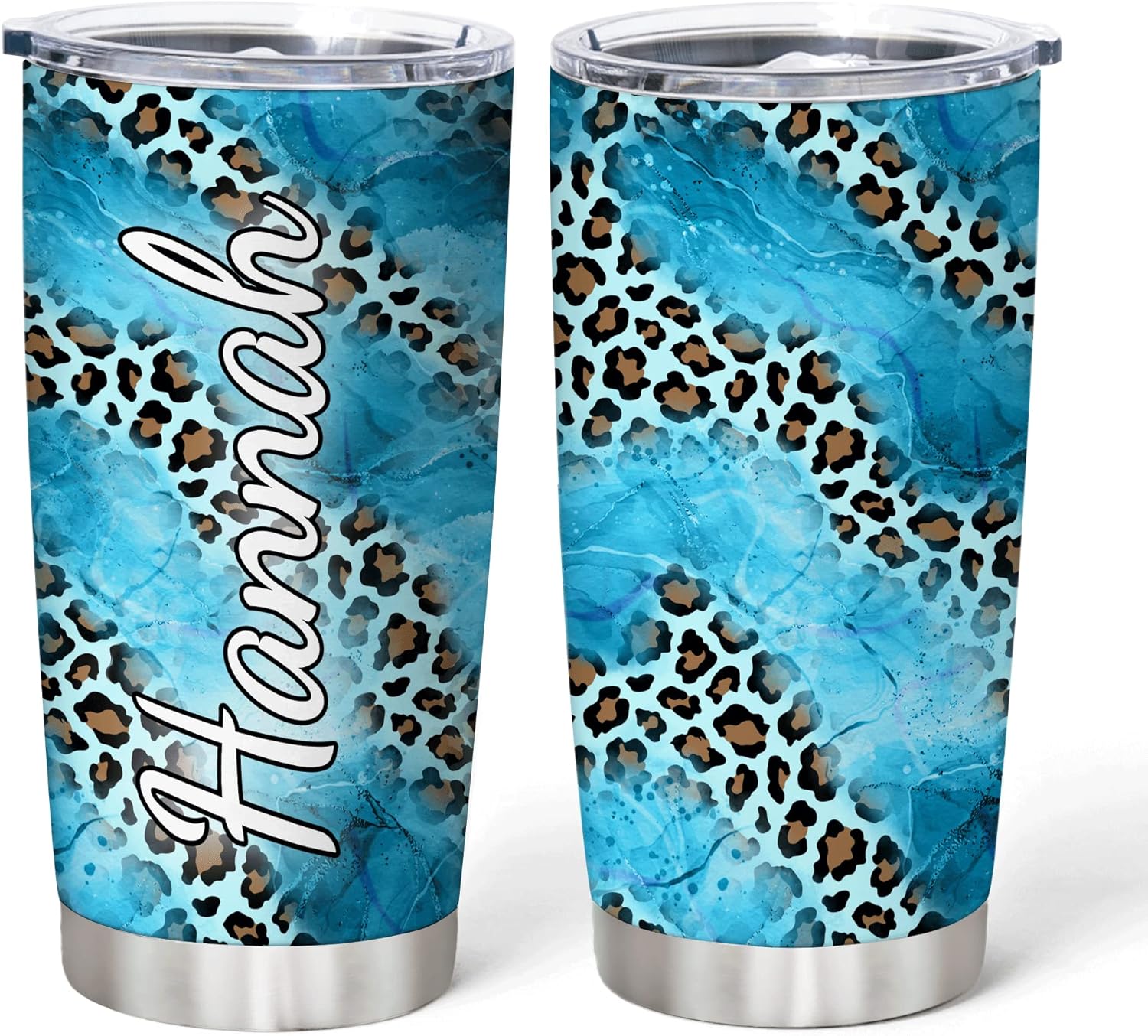 Hyturtle Regalos personalizados para los amantes de los leopardos, cumpleaños o Navidad, vaso de acero inoxidable con nombre personalizado con