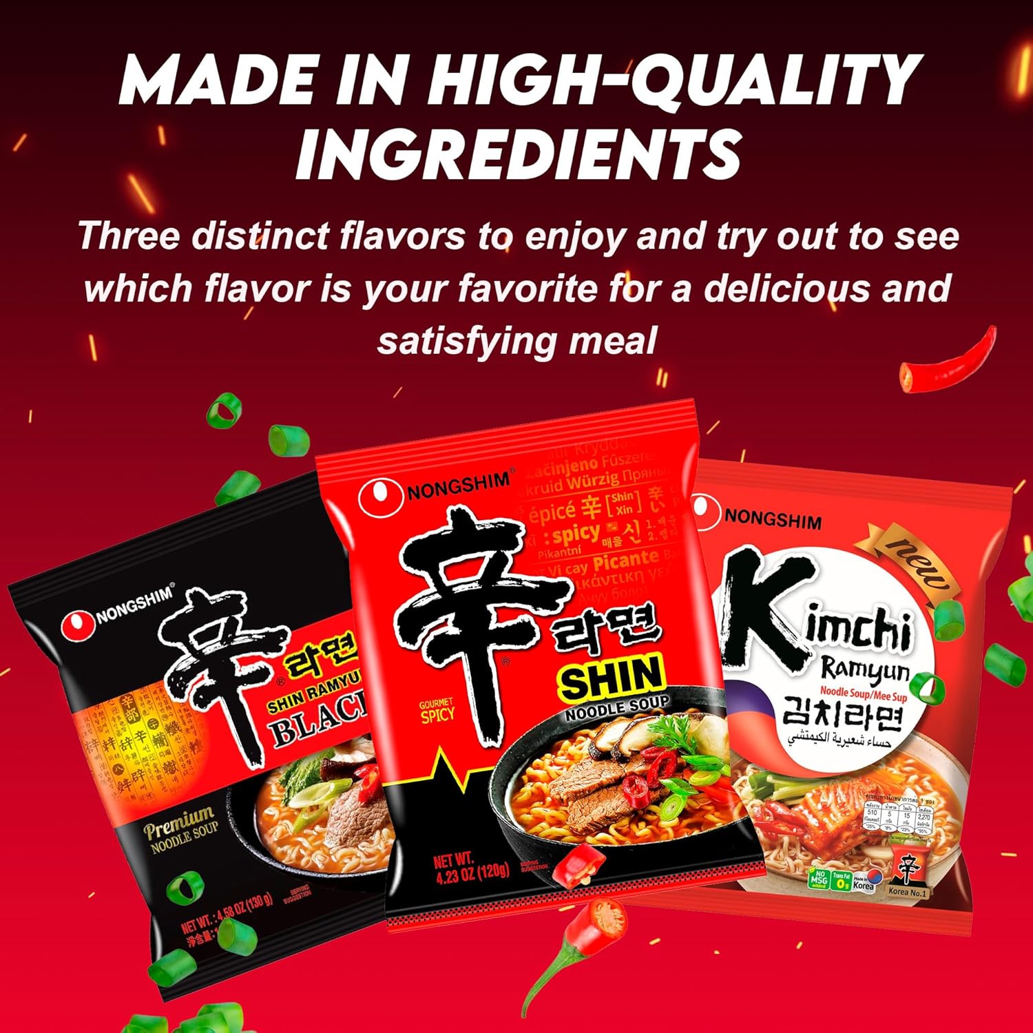 Fideos Ramen instantáneos coreanos picantes de 3 sabores, paquete de 6 unidades, incluye Nongshim Shin Black Shin Spicy Shin Caldo de hueso de