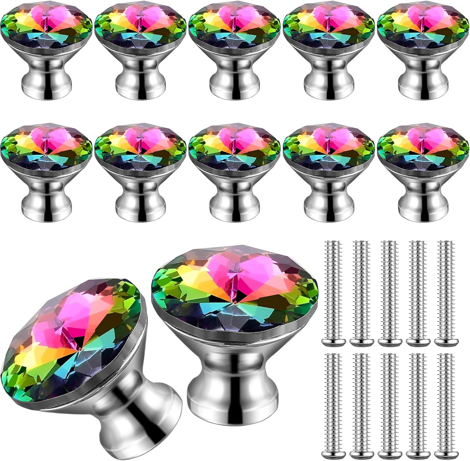 Jetec 20 pomos de cristal de cristal para armarios de 1.18 pulgadas (1.181 in), pomos coloridos para cajones (estilo colorido y elegante)