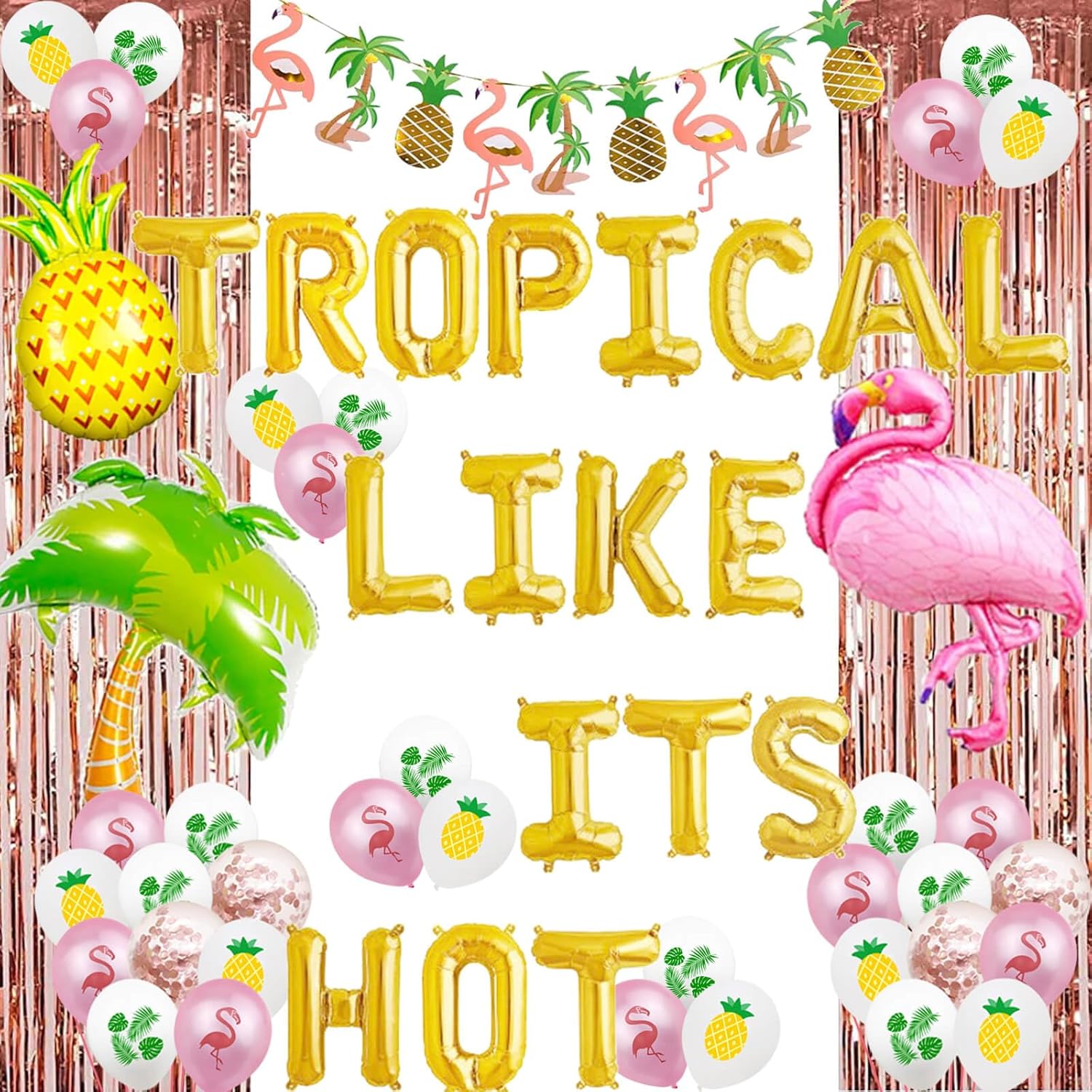 Vetwo Decoraciones tropicales de despedida de soltera, globos tropicales dorados con texto en inglés “Like its Hot Balloons”, playas, cocoteros,