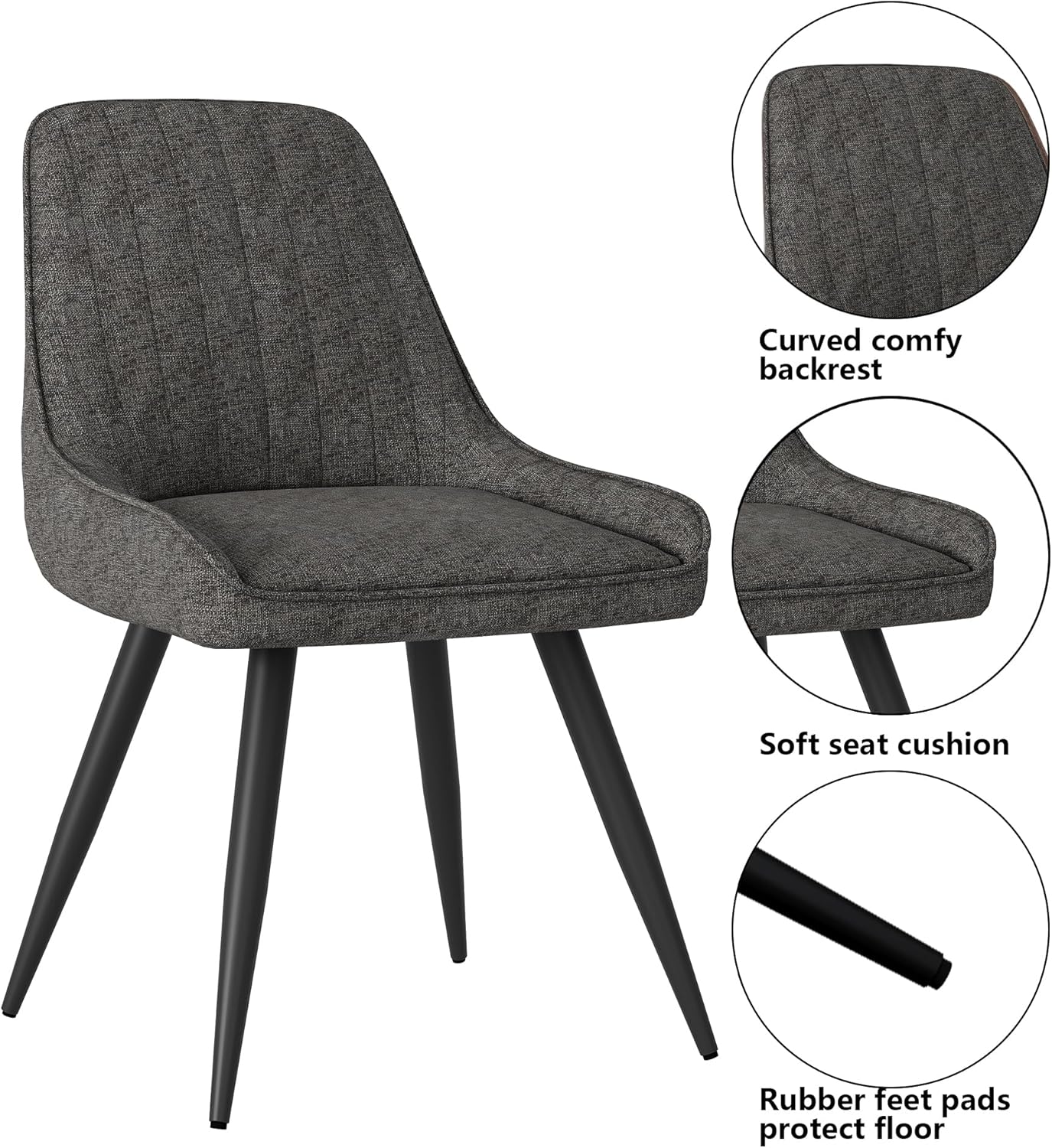 Alunaune Juego de 2 sillas de comedor modernas, tapizadas, de mediados de siglo, sin brazos, para ocio, sala de estar, silla auxiliar de escritorio