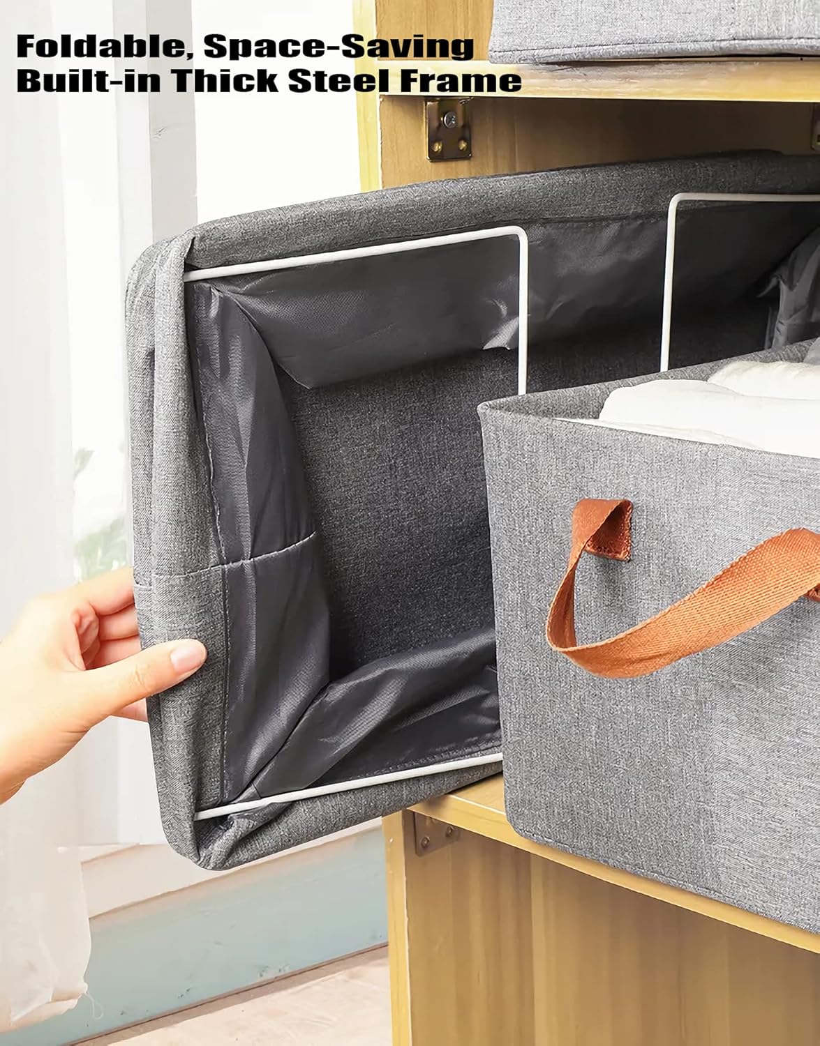 AARAINBOW 4 organizadores de ropa de armario con asa, caja de almacenamiento de tela con marco de acero, cestas de almacenamiento apilables, caja de