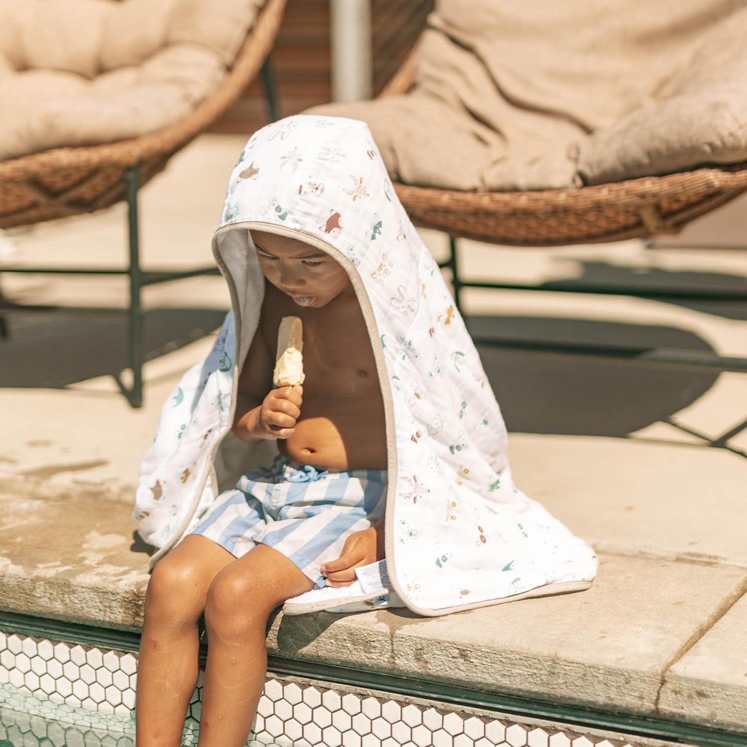 Little Unicorn Toalla con capucha de muselina de algodón y rizo, tamaño más grande 1-6 años