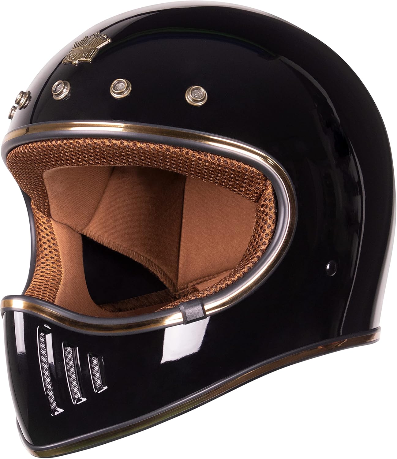 ROYAL M141 – Casco de motocicleta de cara completa, aprobado por DOT, unisex, clásico, diseño elegante (negro brillante, L)