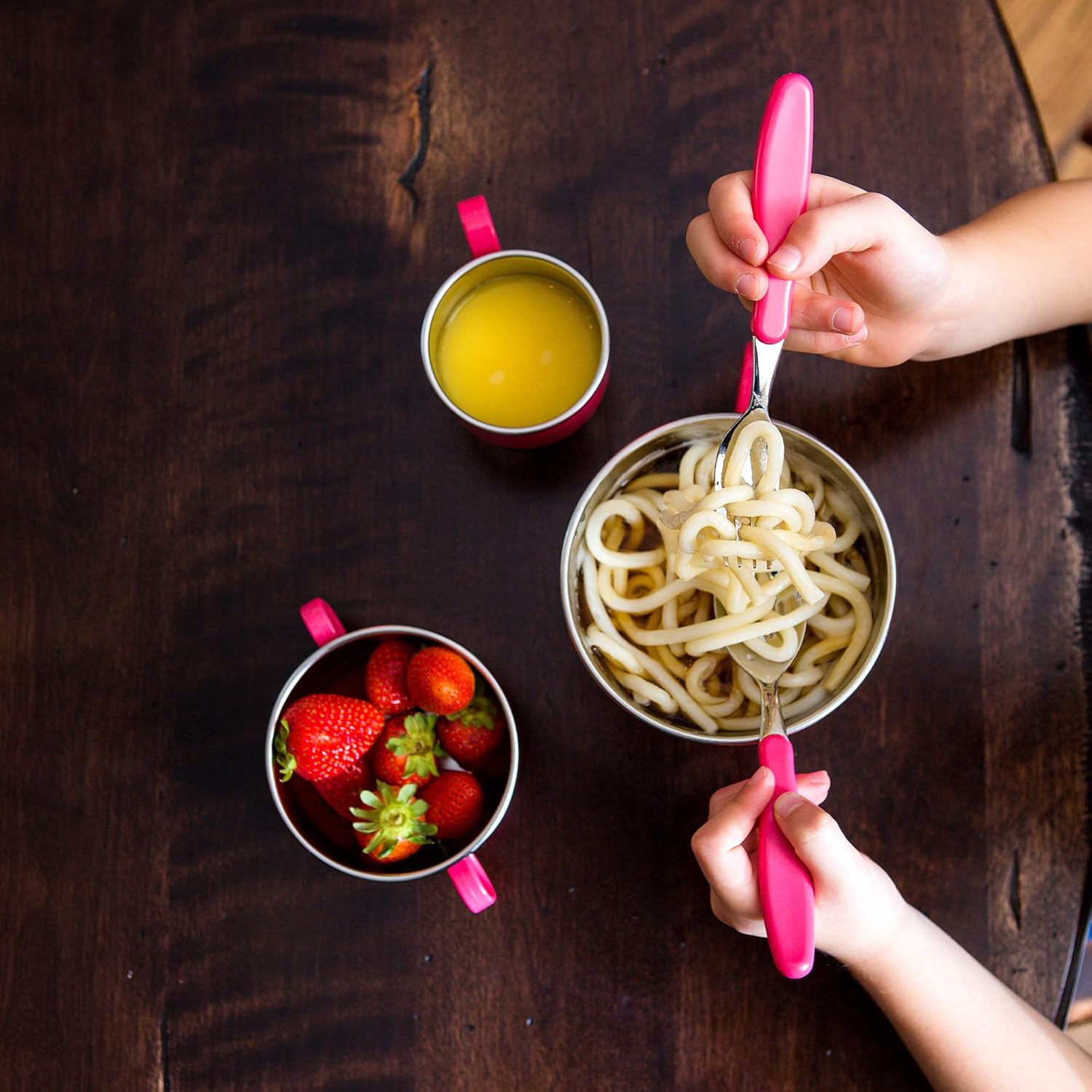 Innobaby Din Din Smart – Vaso de acero inoxidable (9 onzas) con asa para bebés, niños pequeños y niños. Sin BPA, rosa, 9.5 onzas