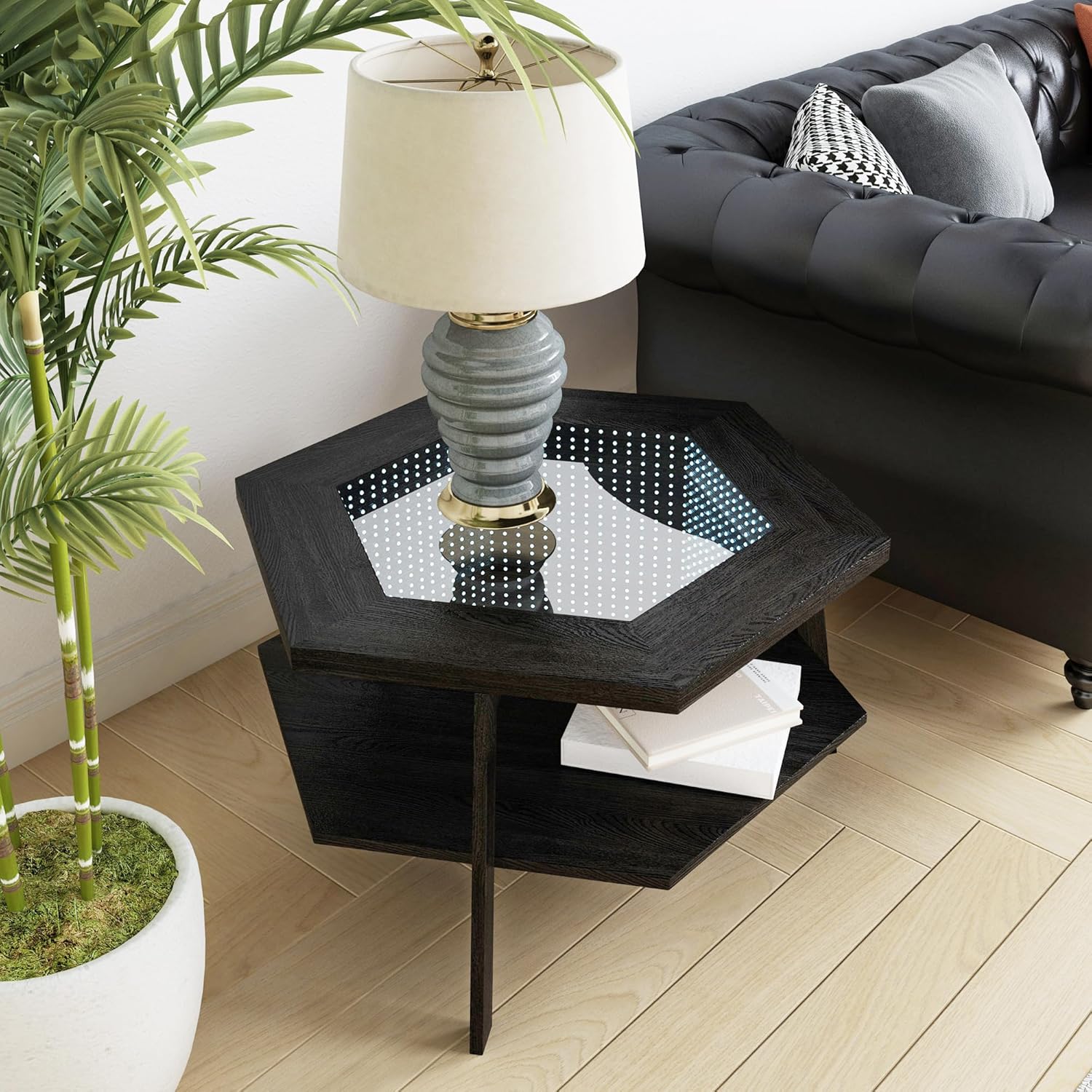 Mesa de centro moderna, mesa de centro hexagonal de 31.49 pulgadas, mesa de centro inteligente con sensor activado por voz, iluminación LED, luces