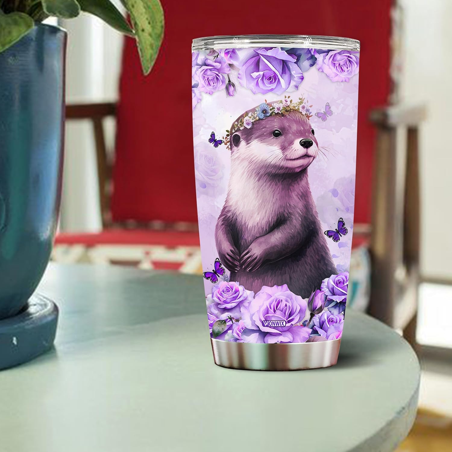 Regalos personalizados de nutria para niñas, vaso de acero inoxidable aislado de 20 onzas, taza de café, botella de agua para mujeres, esposa, hija,