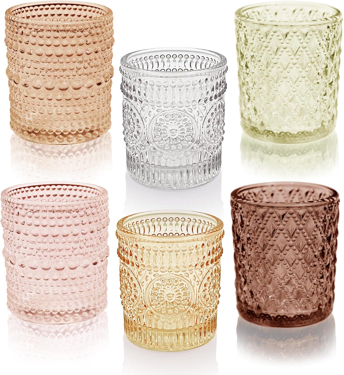 24 portavelas votivas de otoño, 6 colores, 3 patrones, portavelas para mesa de boda, centro de mesa, decoración de fiesta de cumpleaños