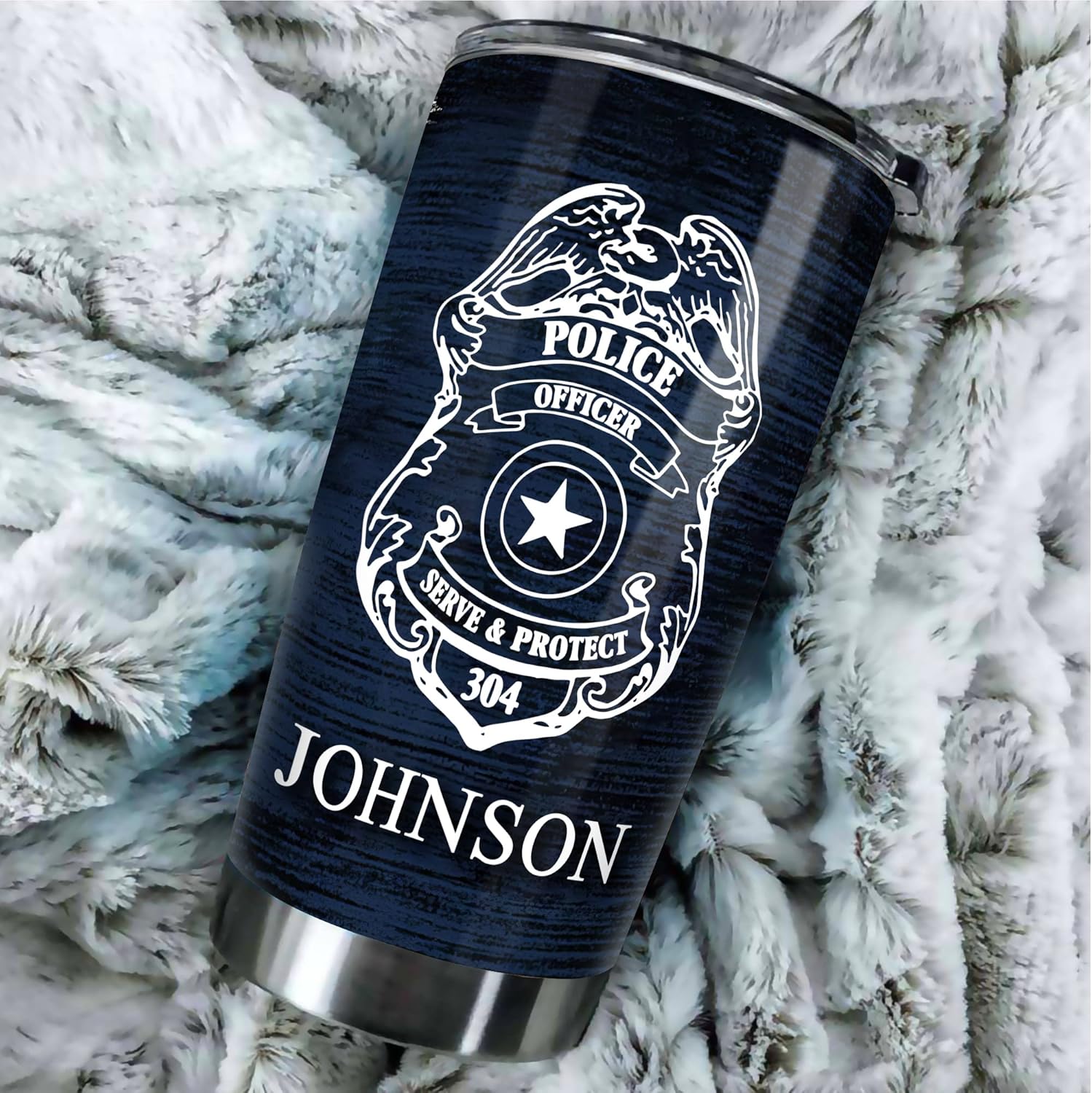 Vaso de policía personalizado con insignia de policía, regalo de oficial de policía, vaso de acero inoxidable de 20 onzas con línea azul fina y