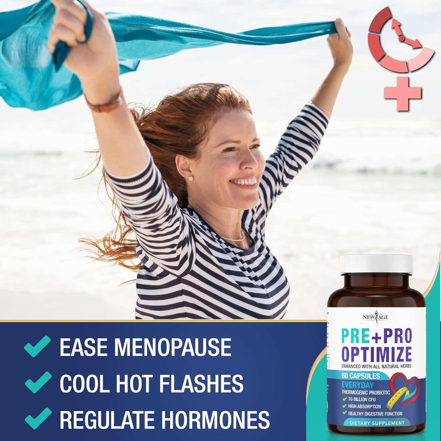 Probióticos Pro Optimize para mujeres, menopausia, 70 mil millones de UFC, salud digestiva, alivio para la hinchazón, sofocos, apoyo articular,