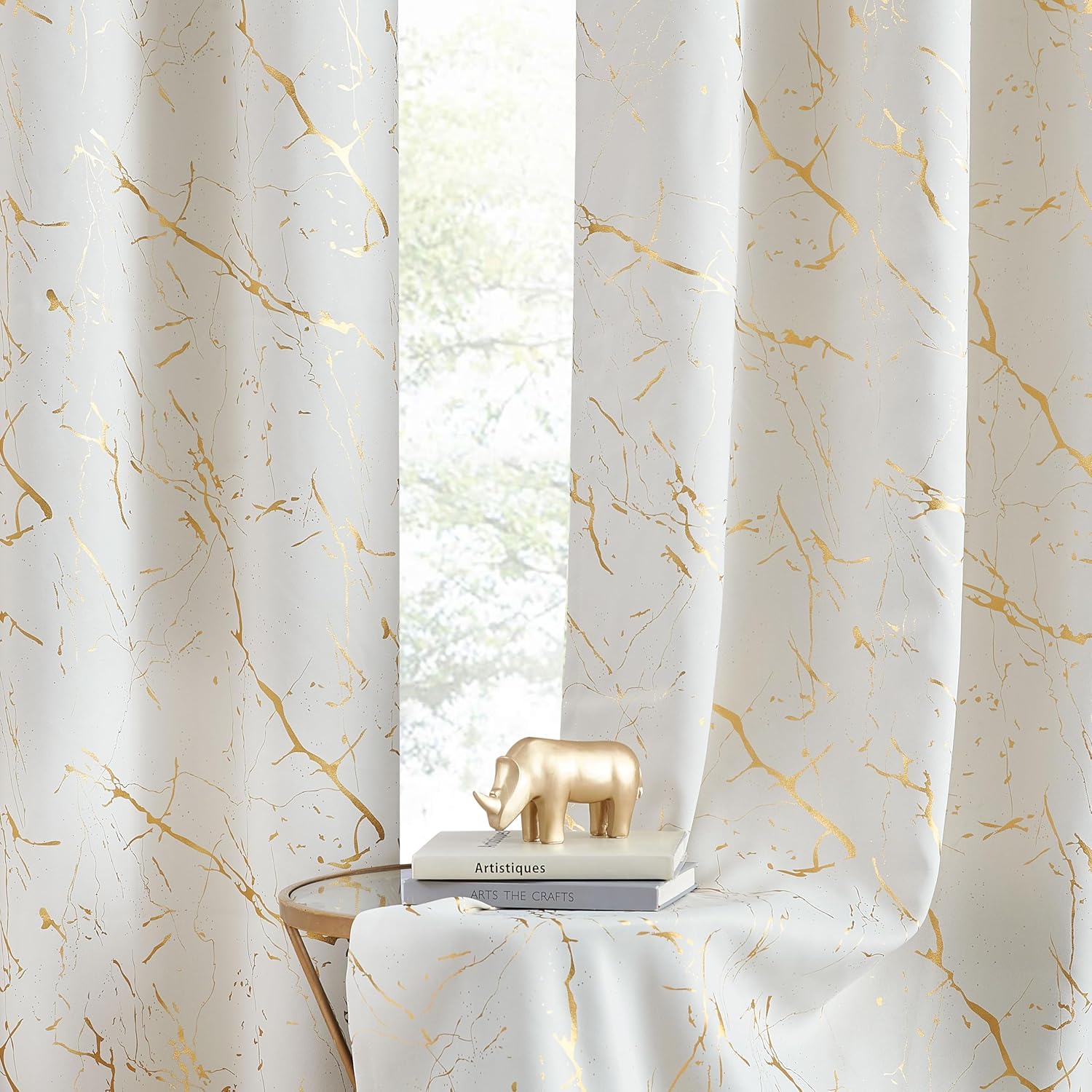 Metro Parlor Cortinas 100% opacas de mármol metálico dorado beige de 84 pulgadas de largo, tratamiento de ventana para dormitorio, aislamiento