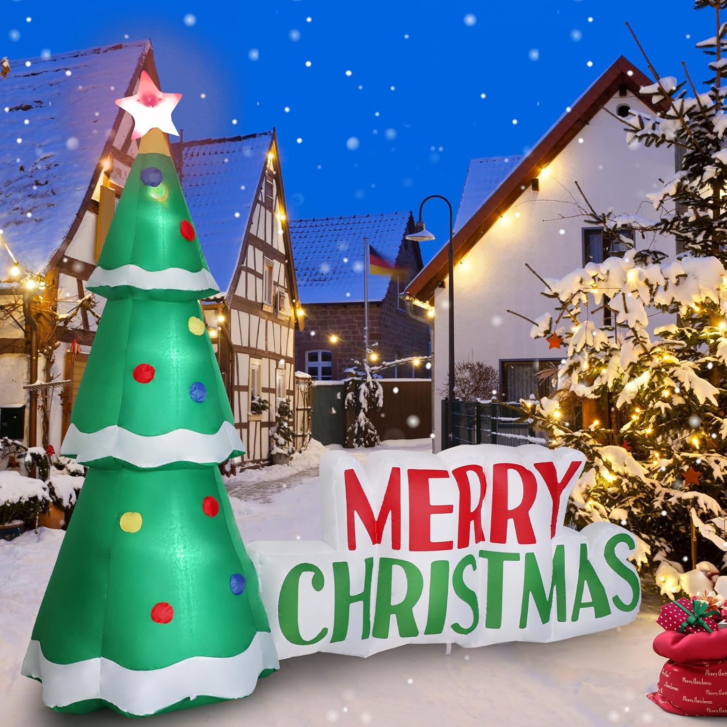 Decoraciones inflables de Navidad de 8 pies para exteriores, árbol de Navidad, decoración inflable de patio con luces LED para interiores y
