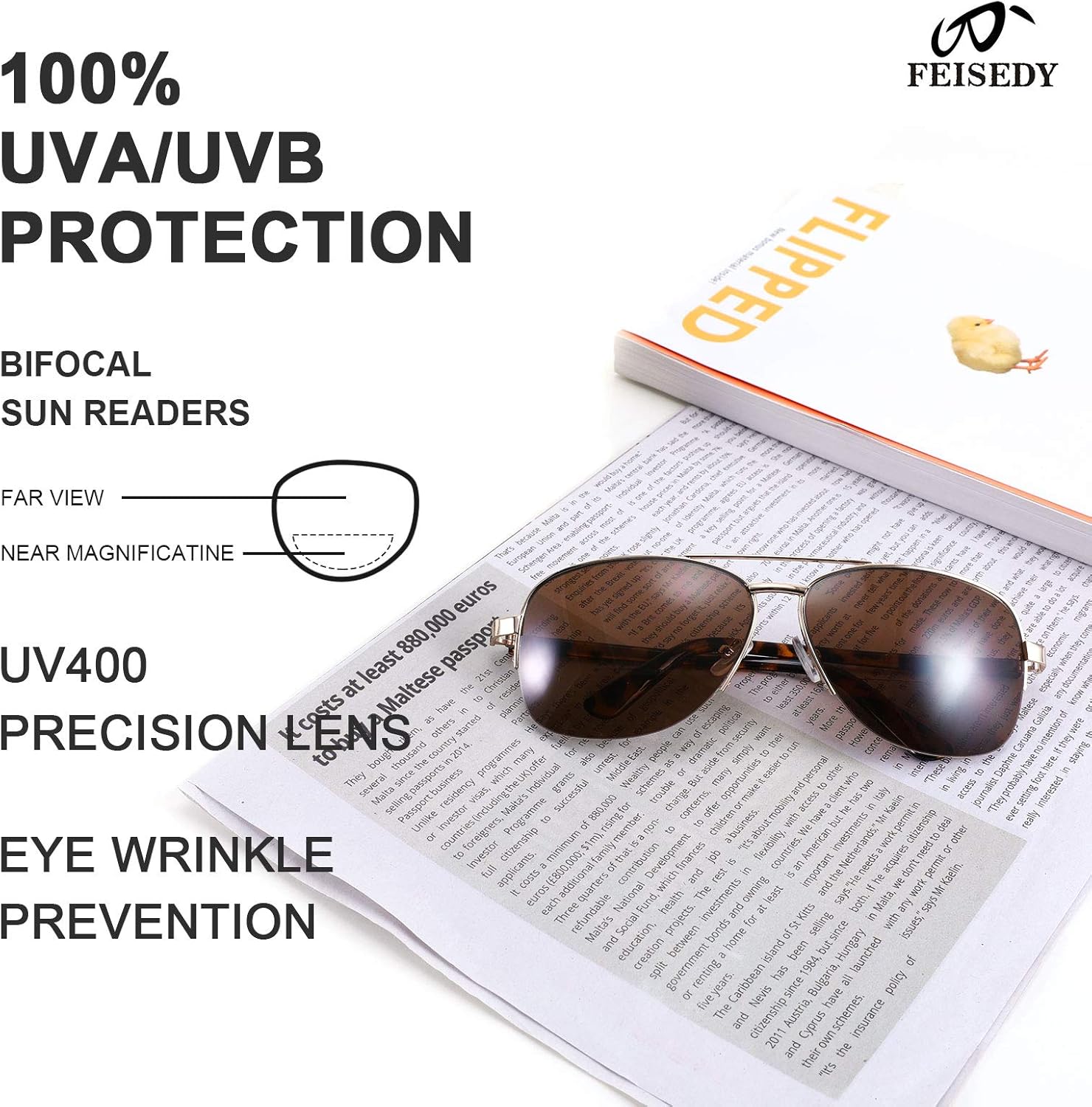 FEISEDY Lentes de sol bifocales para lectura bajo el sol B2718 para hombres y mujeres
