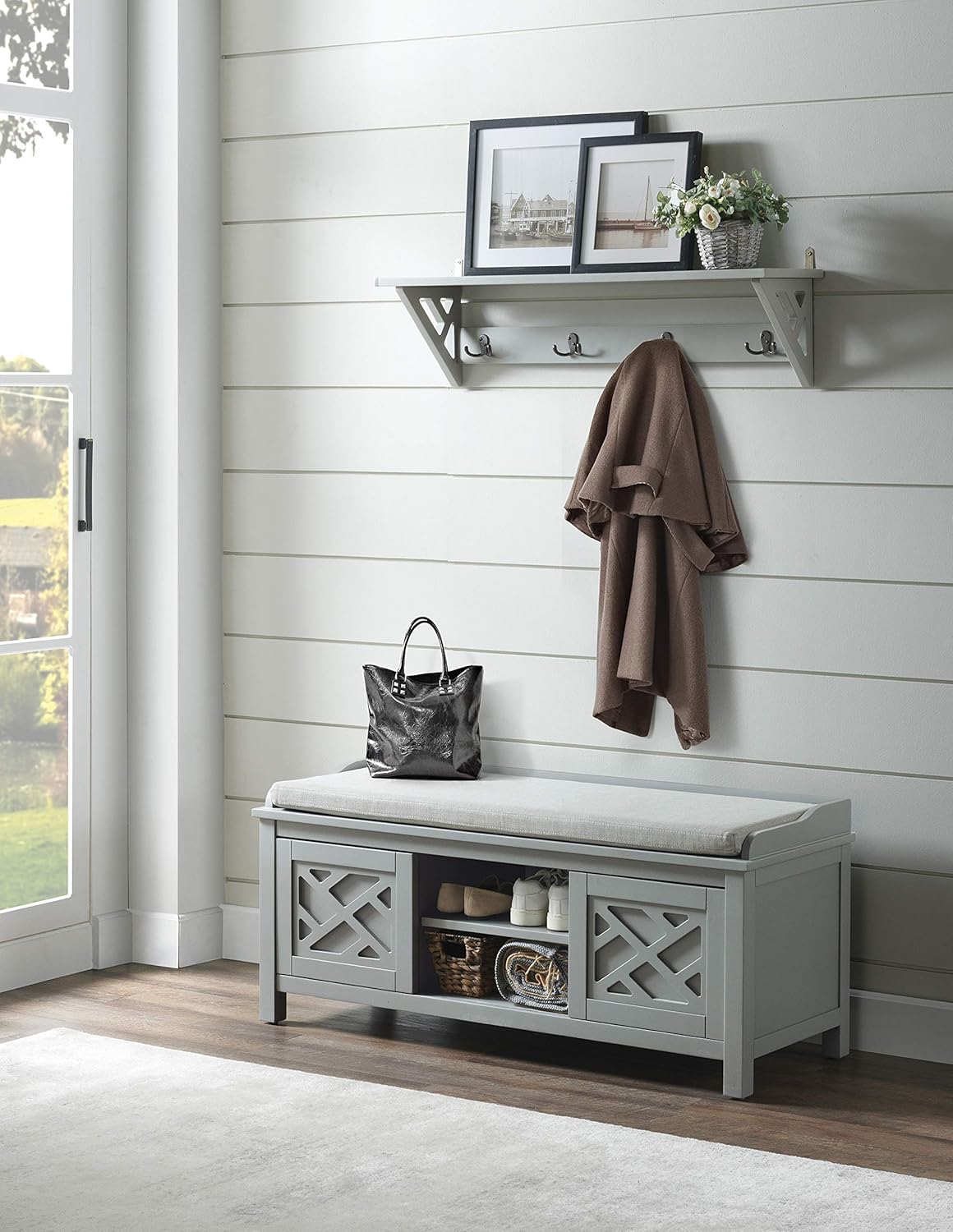Alaterre Furniture Coventry – Banco de almacenamiento de madera con cojín, 45 pulgadas de ancho, color gris