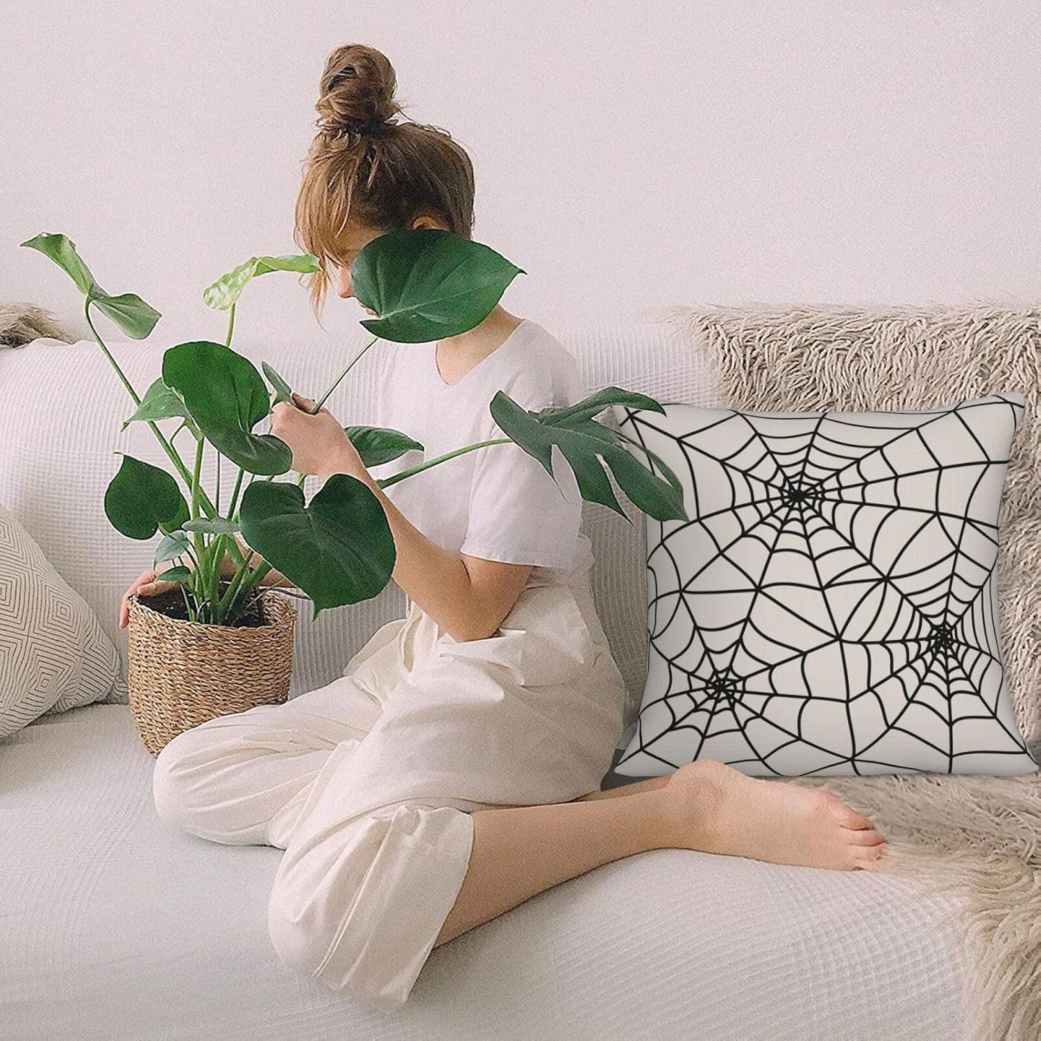 Juego de 2 fundas de almohada de Halloween de 20 x 20 pulgadas, fundas cuadradas de lino decorativas de lino para el hogar, la cama o el sofá