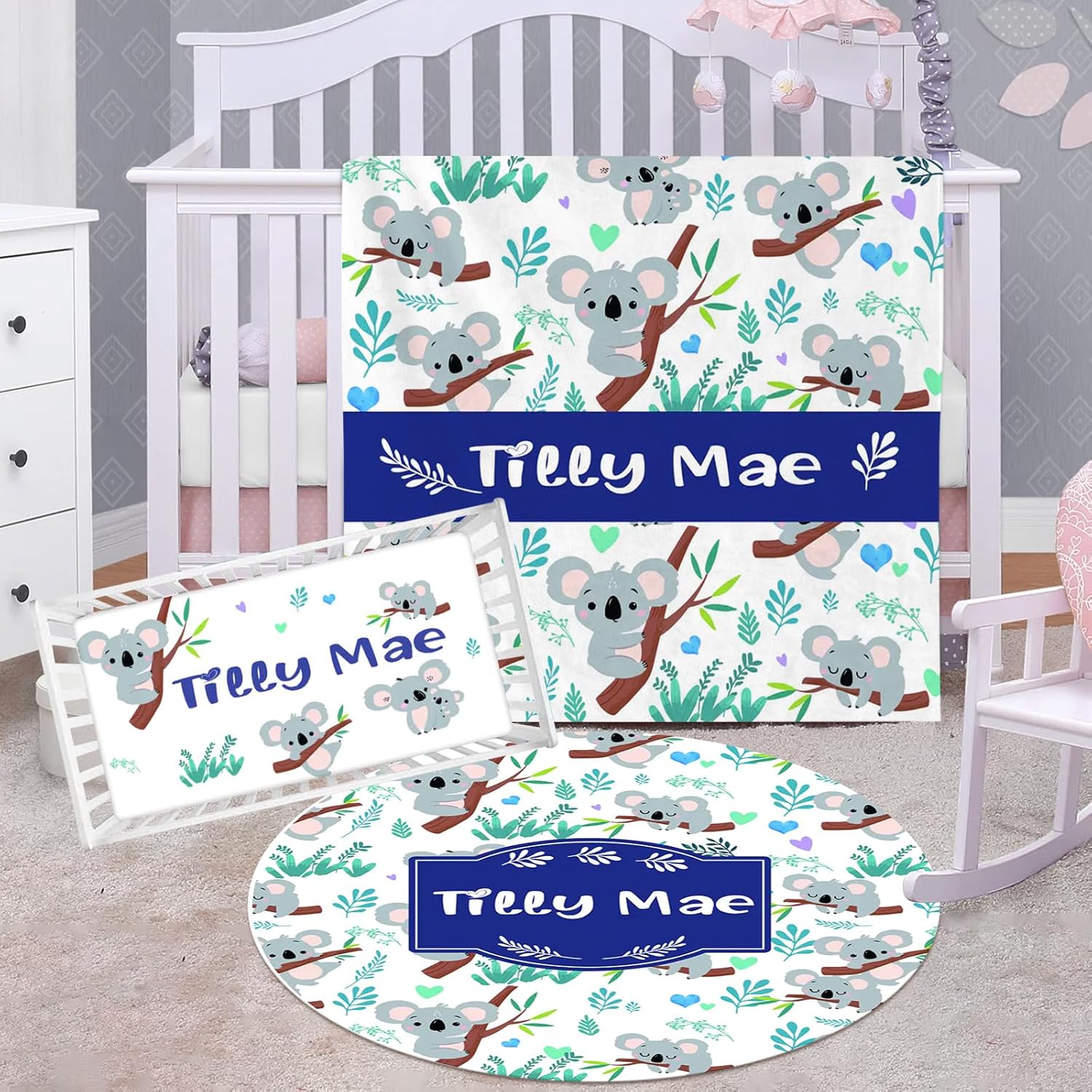Juego de sábanas ajustables para cuna para bebé juego de ropa de cama personalizado para cuna de 3 piezas con nombre, juego de ropa de cama para