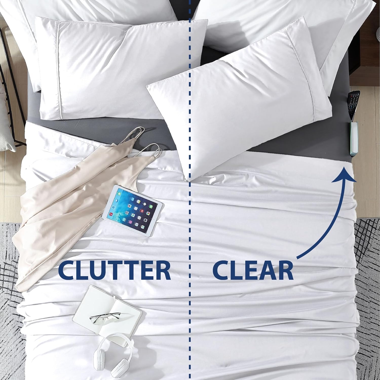 Cathay Home Sábana bajera ajustable de bolsillo organizador de doble cara tamaño Queen  Doble cepillado ultrasuave  Resistente a las arrugas y a la