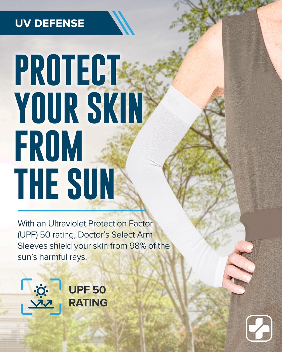 Doctor’s Select Protectores de brazo para piel fina y moretones para mujeres y hombres, 2 pares de protección solar UPF 50 y enfriamiento