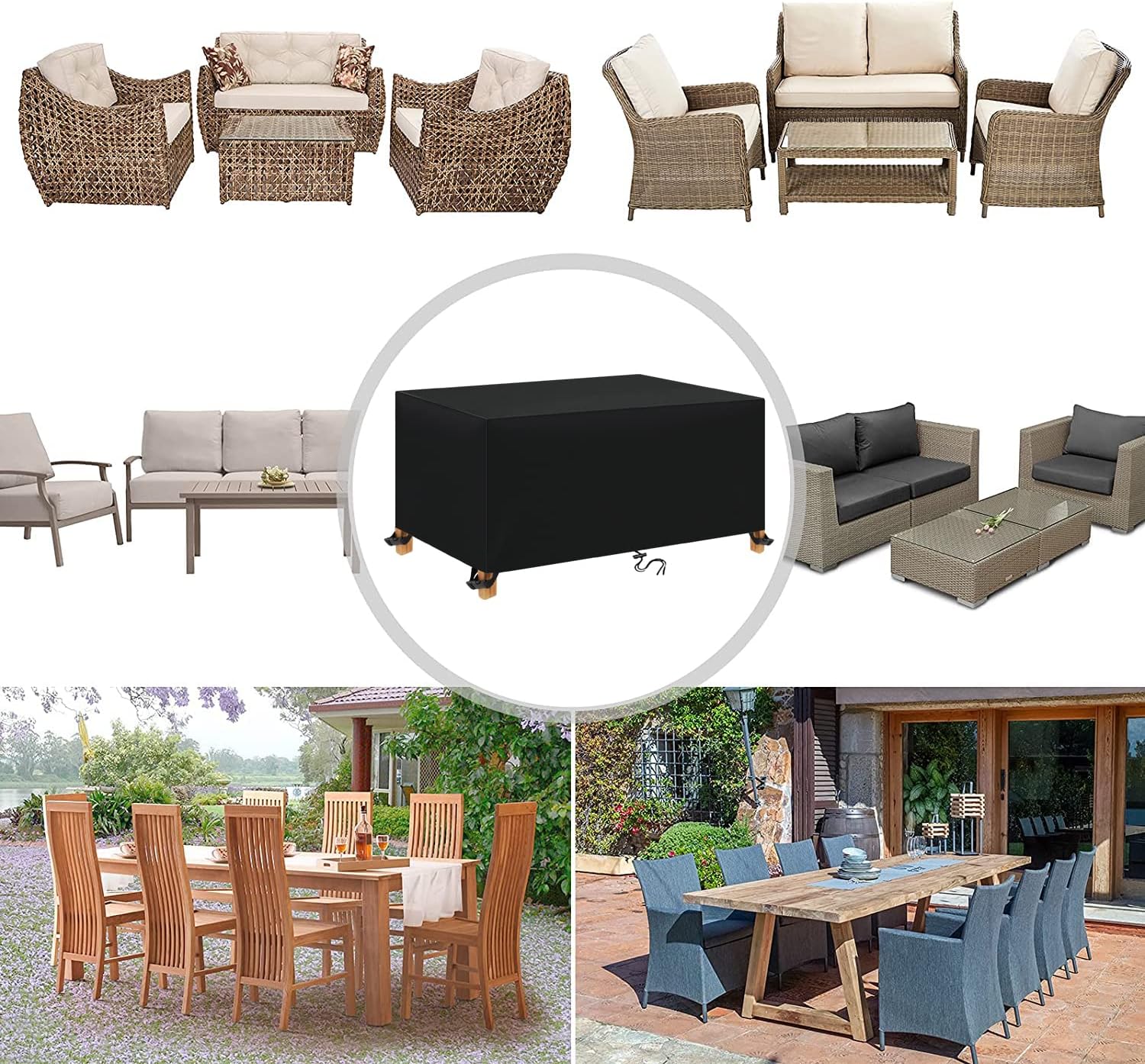 Fundas para muebles de patio, impermeables, para exteriores, tela Oxford 600D, fundas de sofá rectangulares, resistentes a la intemperie, para