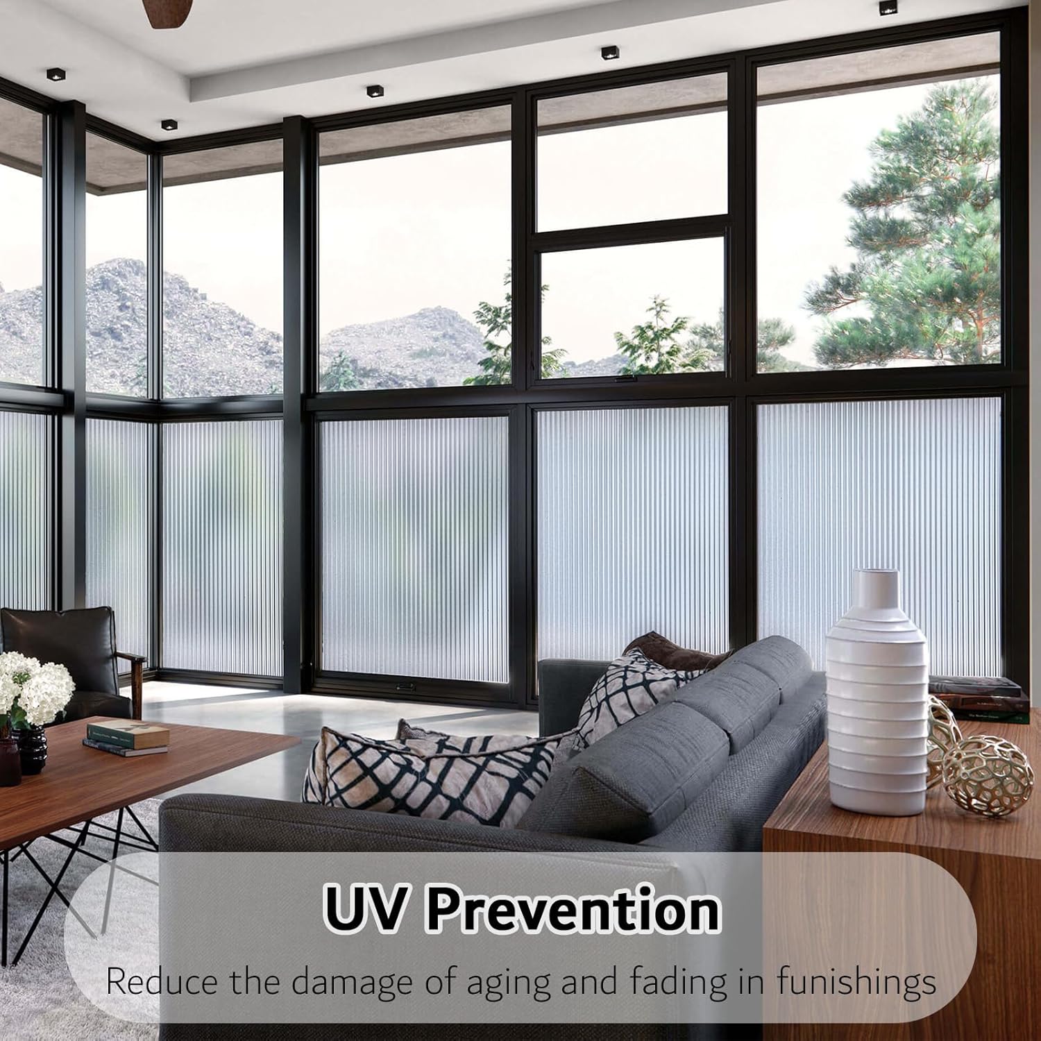 VELIMAX Película de ventana de vidrio con junco de 12 pulgada, película de privacidad para ventana, calcomanías 3D no adhesivas para baño, sala de